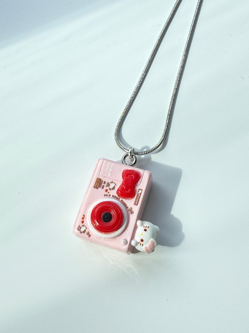 Hello Kitty Inspired Camera Necklace, Stainless Steel Snake Chain 18in | Kawaii Y2K Pendant Necklace