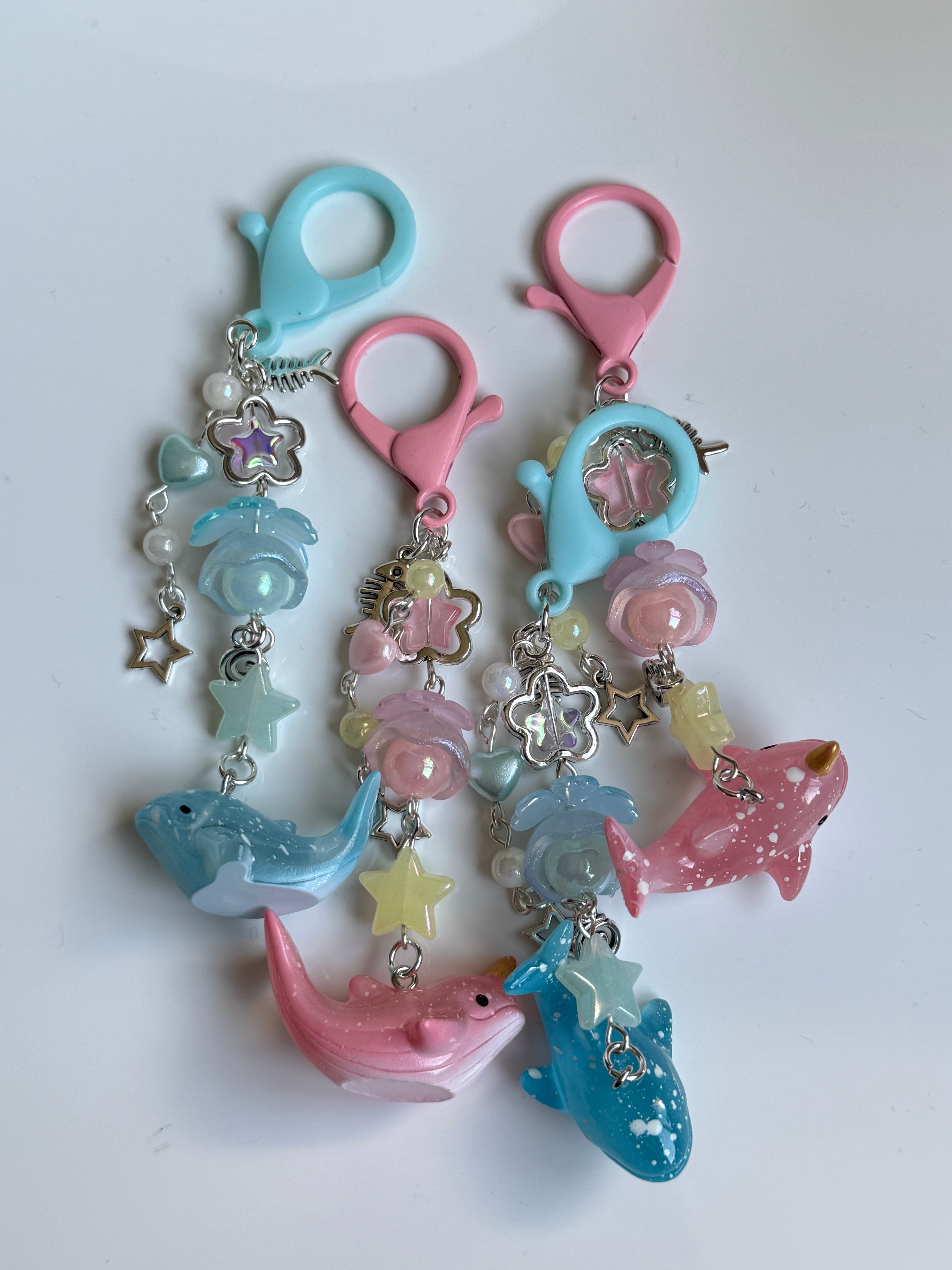 Ocean Friends Kawaii Keychain Collection – Pastel Sea Creature Bag Charms, Handmade Cute Whale, Narwhal Keychains