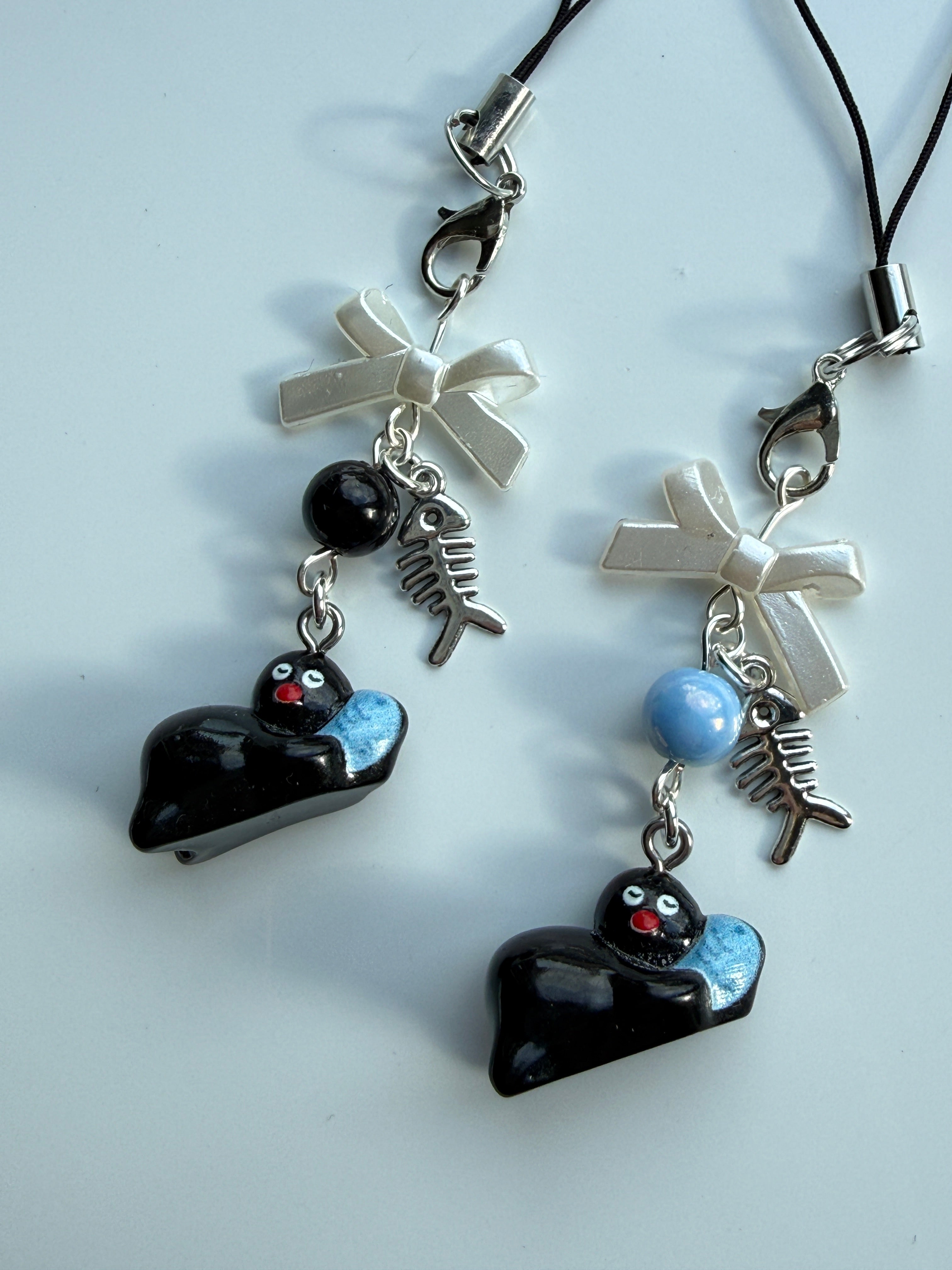 Handmade Pingu and Fish Inspired Phone Charm – Kawaii Y2K Mobile Strap