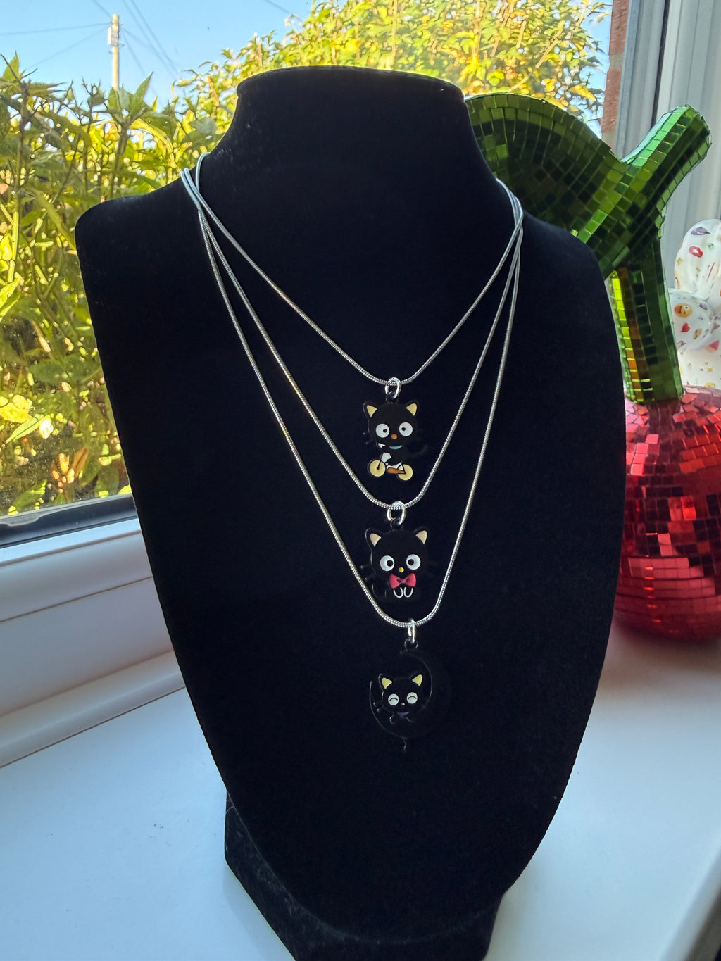 Kawaii Black Cat Charm Necklace – Stainless Steel Snake Chain