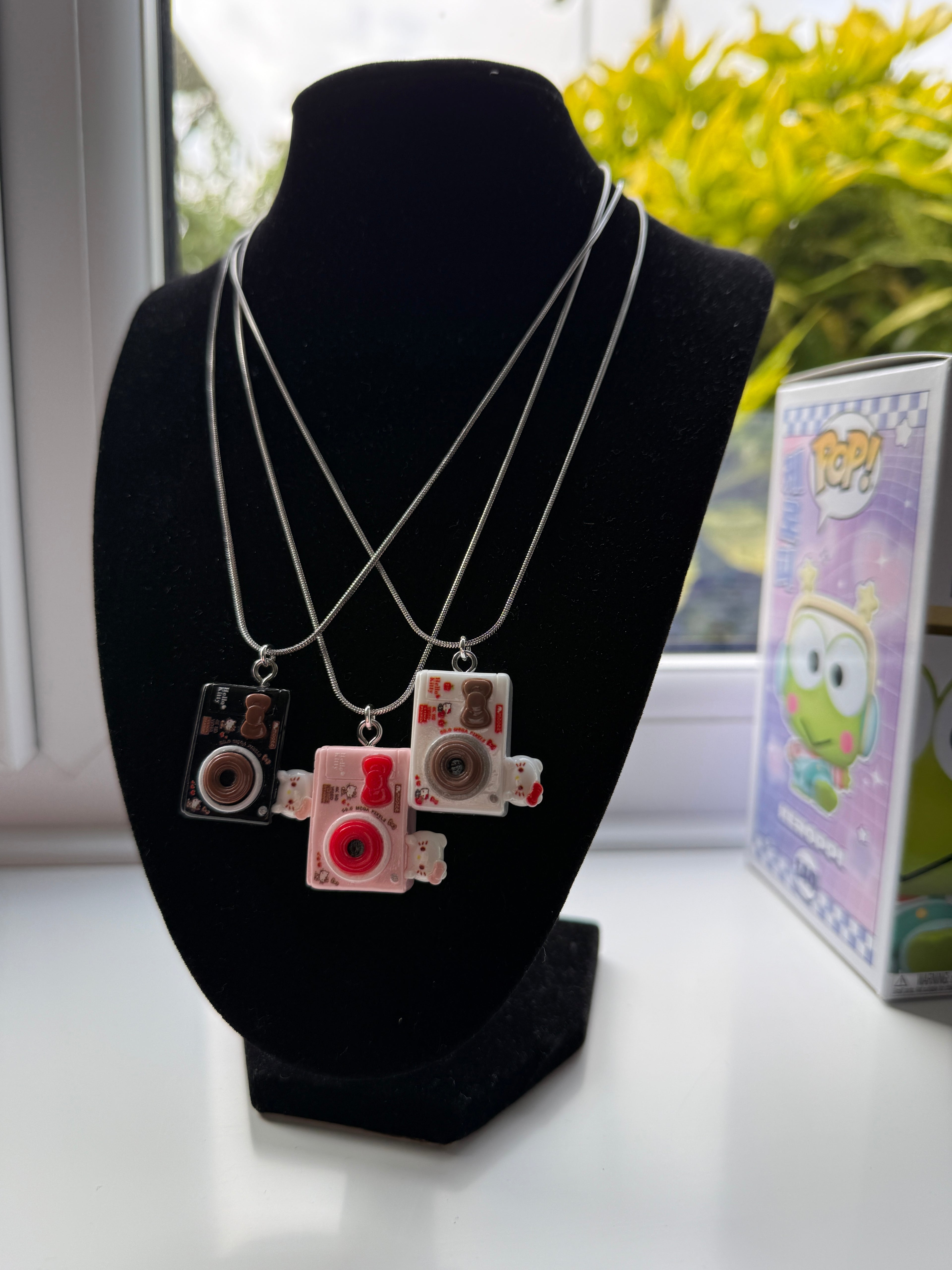 Hello Kitty Inspired Camera Necklace, Stainless Steel Snake Chain 18in | Kawaii Y2K Pendant Necklace