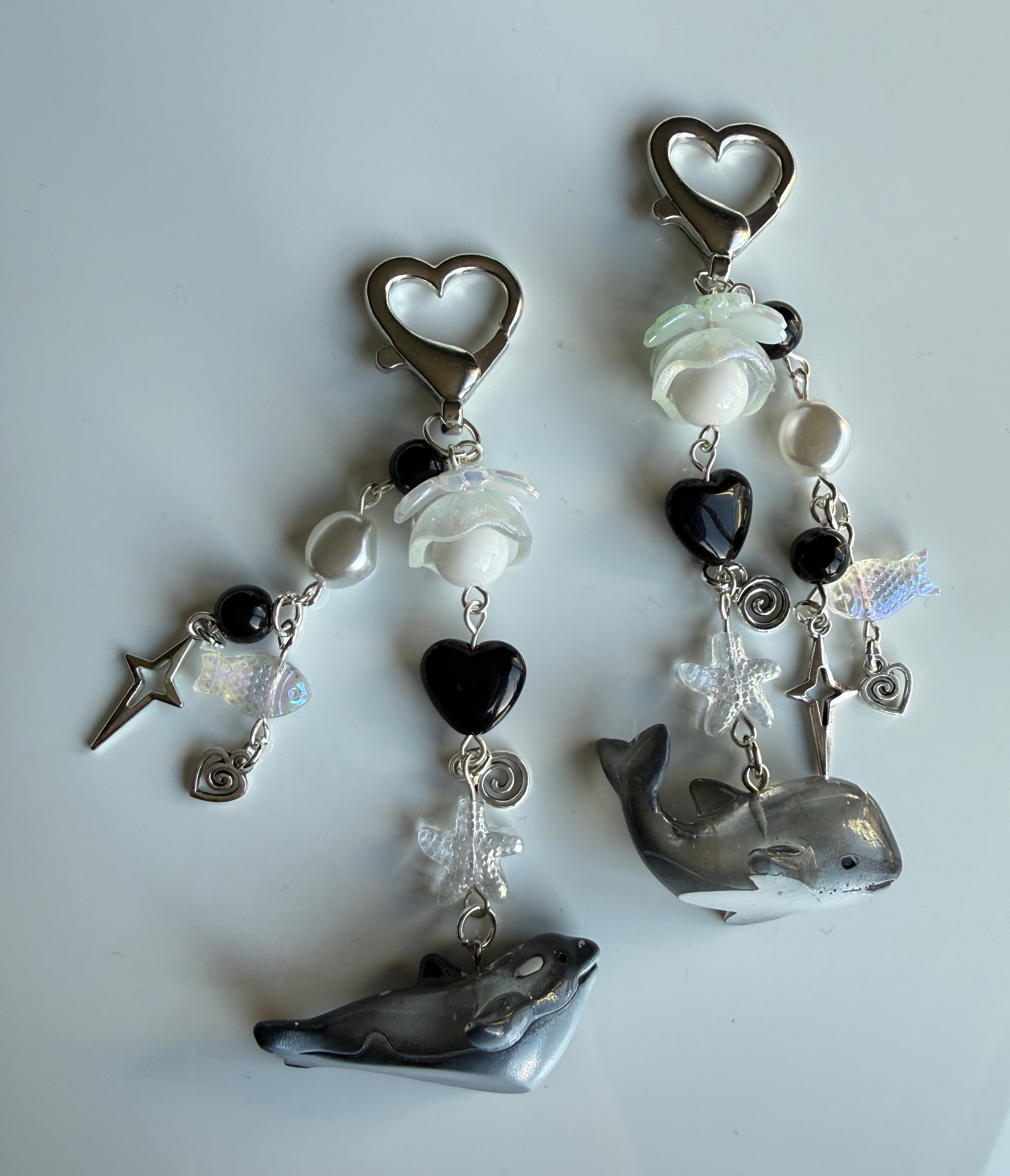 Galaxy Whale & Orca Kawaii Keychain – Cosmic Ocean Friend Bag Charm, Cute Space Whale Charm, Handmade Galaxy Sea Creature Keychain