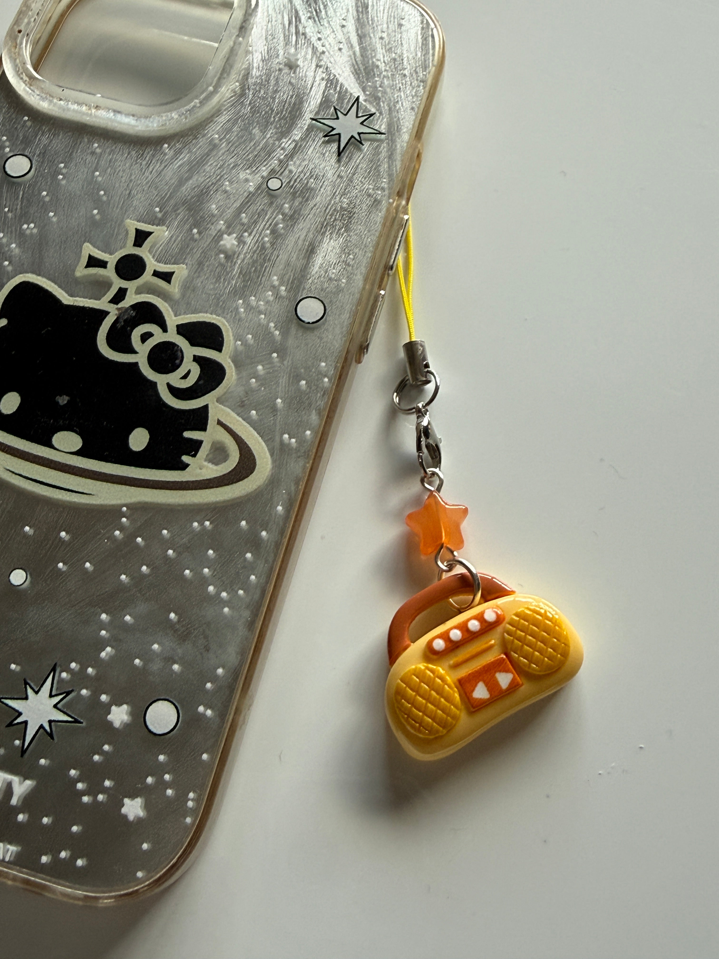 Handmade Kawaii Boombox Phone Charm, Y2K Retro Music charm, Pastel Tech Accessory