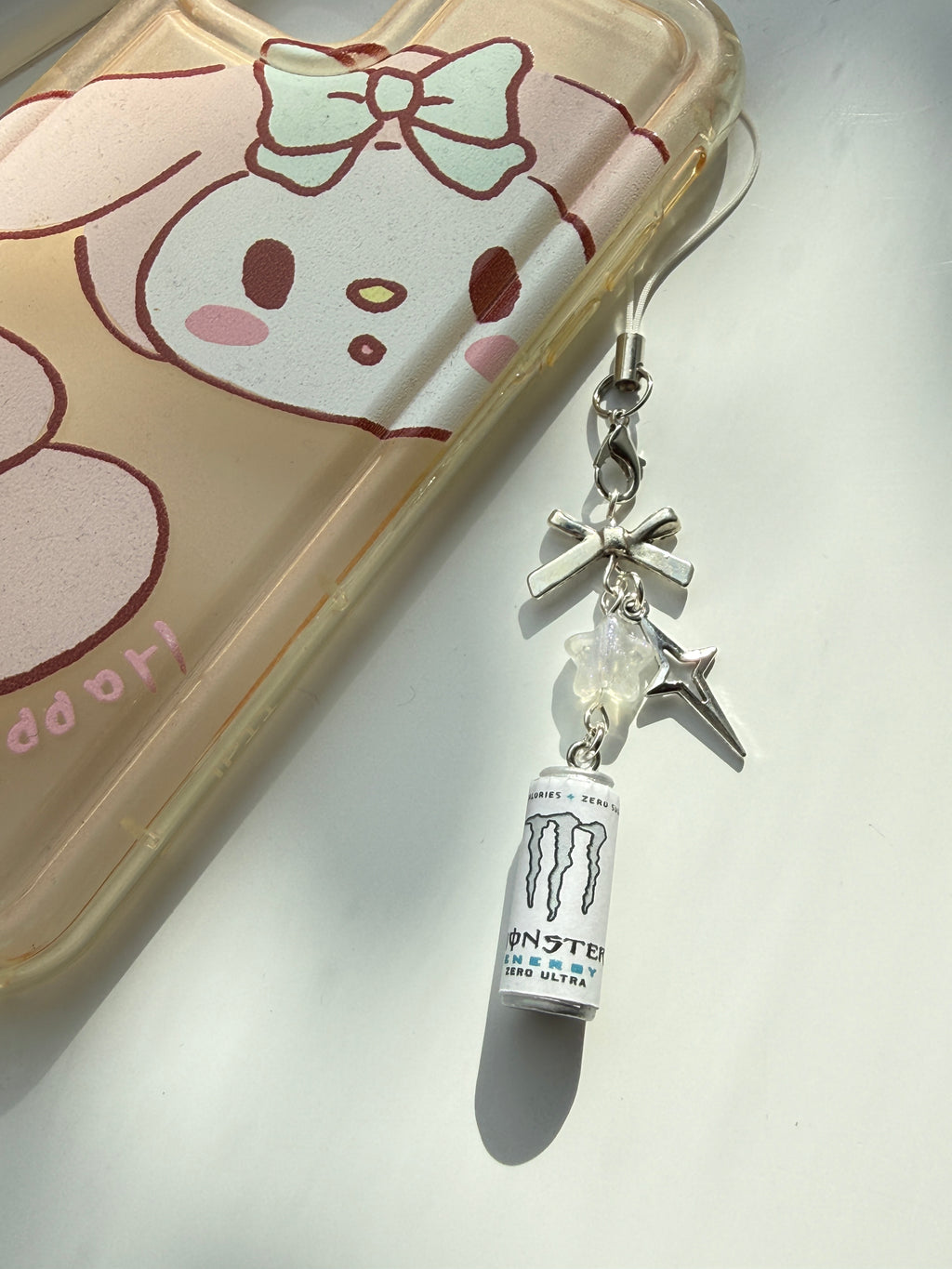 Mini Energy Drink Can Phone Charm  Handmade Mini Can Phone Strap | Kawaii Y2K Accessory | Cute Bag Charm | White & Silver
