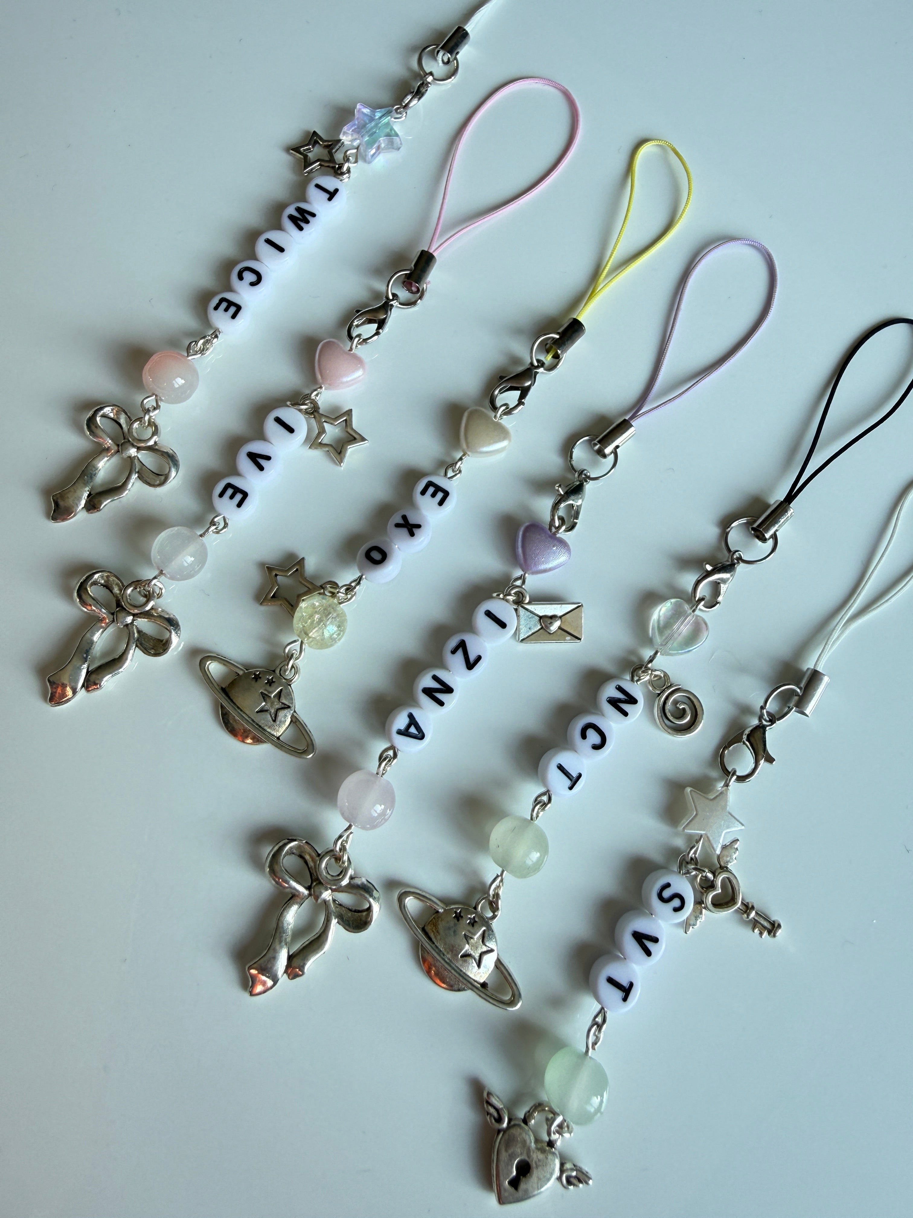 Handmade Kpop Group Phone Charms , Beaded phone charm, Kpop Bag Charm