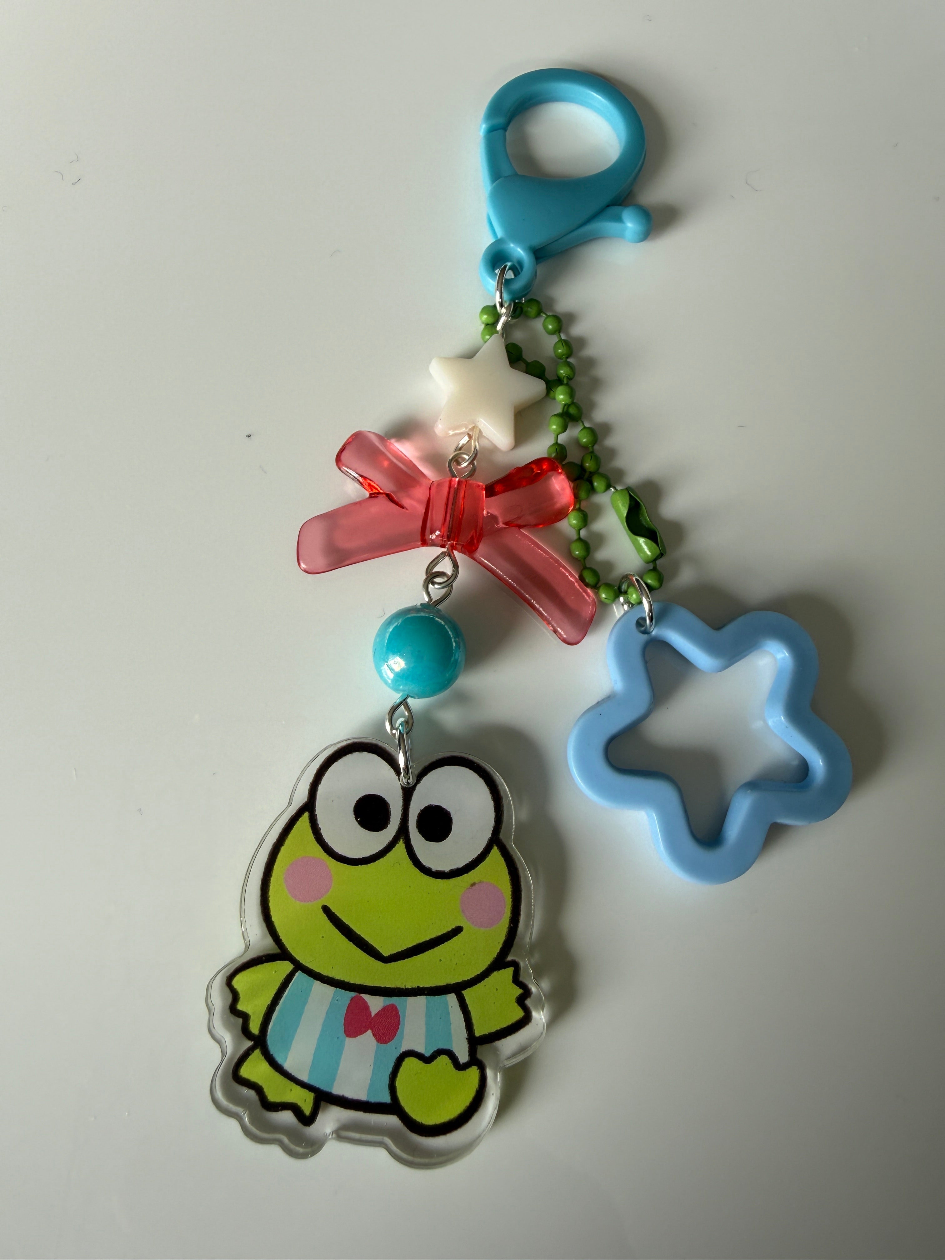 Kawaii Frog  Keychain – Keroppi Inspired Beaded Bag Charm, Cute Y2K Phone Strap, Handmade Kawaii Gift