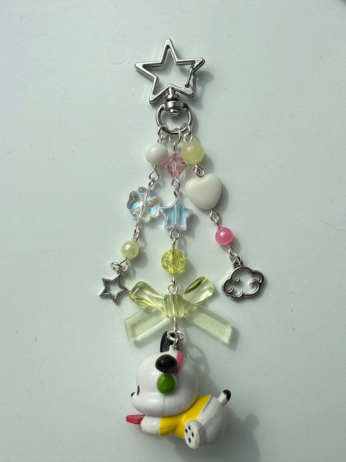 Kawaii Pochacco Beaded Keychain 🎀⭐ | Pastel Bow Bag Charm