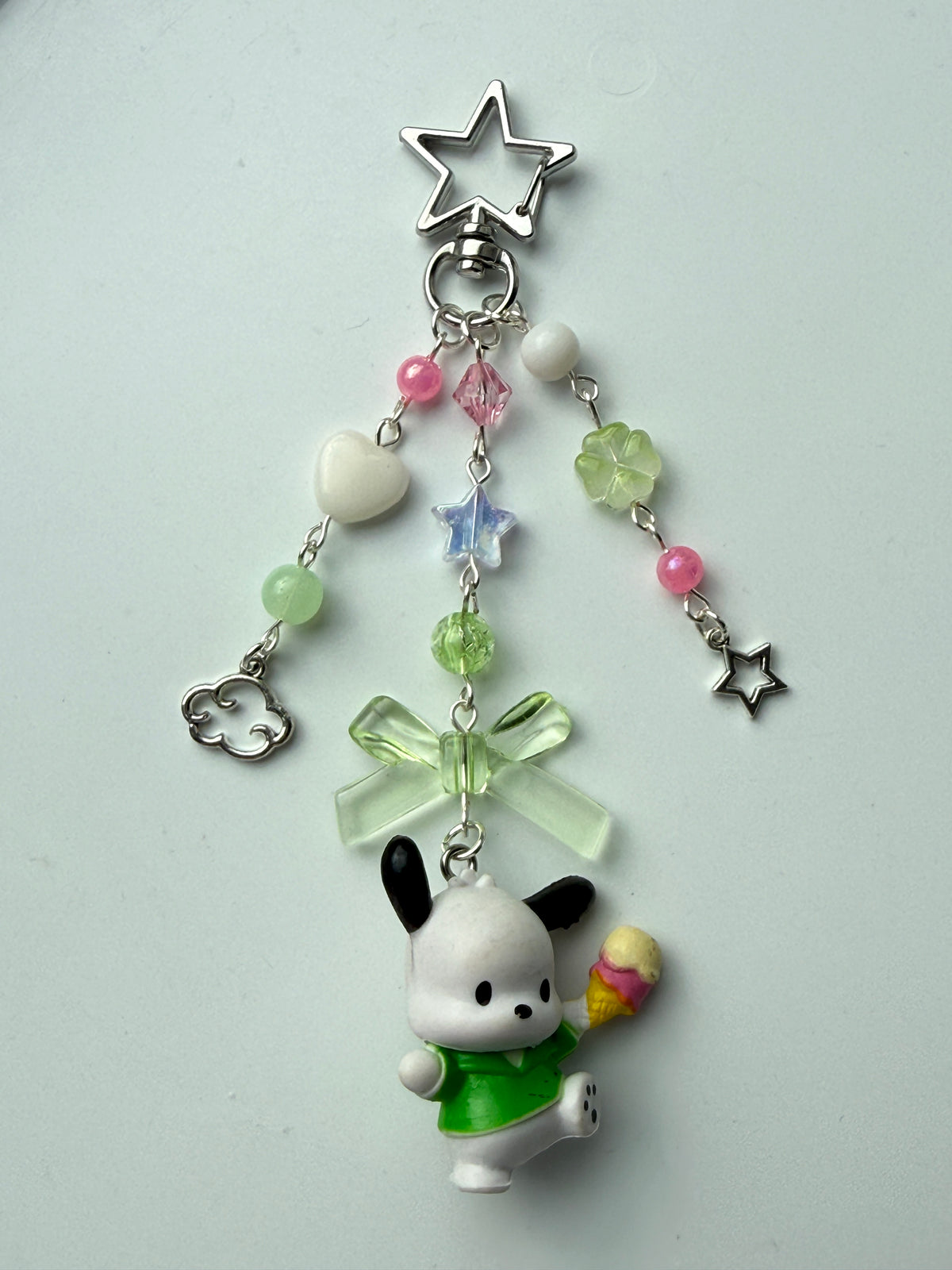 Kawaii Pochacco Beaded Keychain 🎀⭐ | Pastel Bow Bag Charm