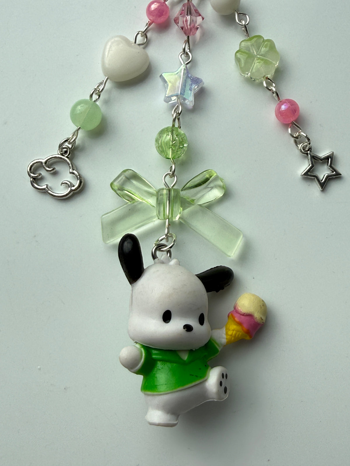 Kawaii Pochacco Beaded Keychain 🎀⭐ | Pastel Bow Bag Charm
