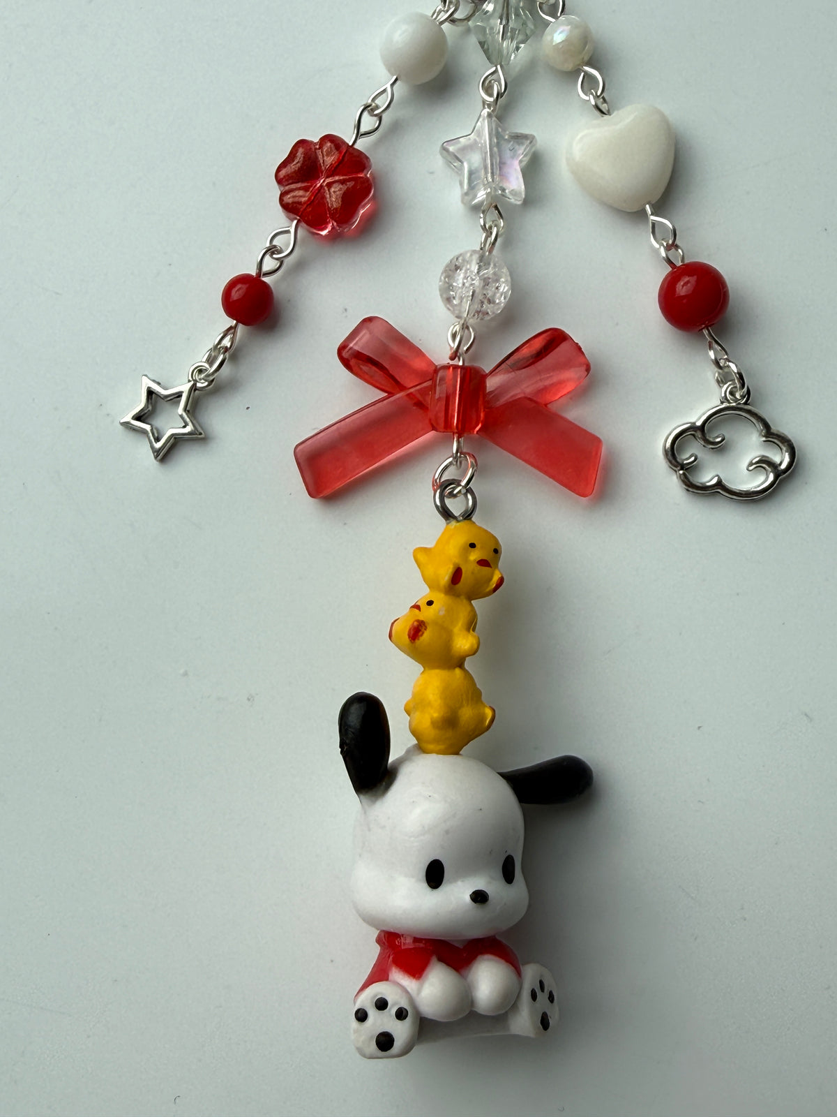 Kawaii Pochacco Beaded Keychain 🎀⭐ | Pastel Bow Bag Charm
