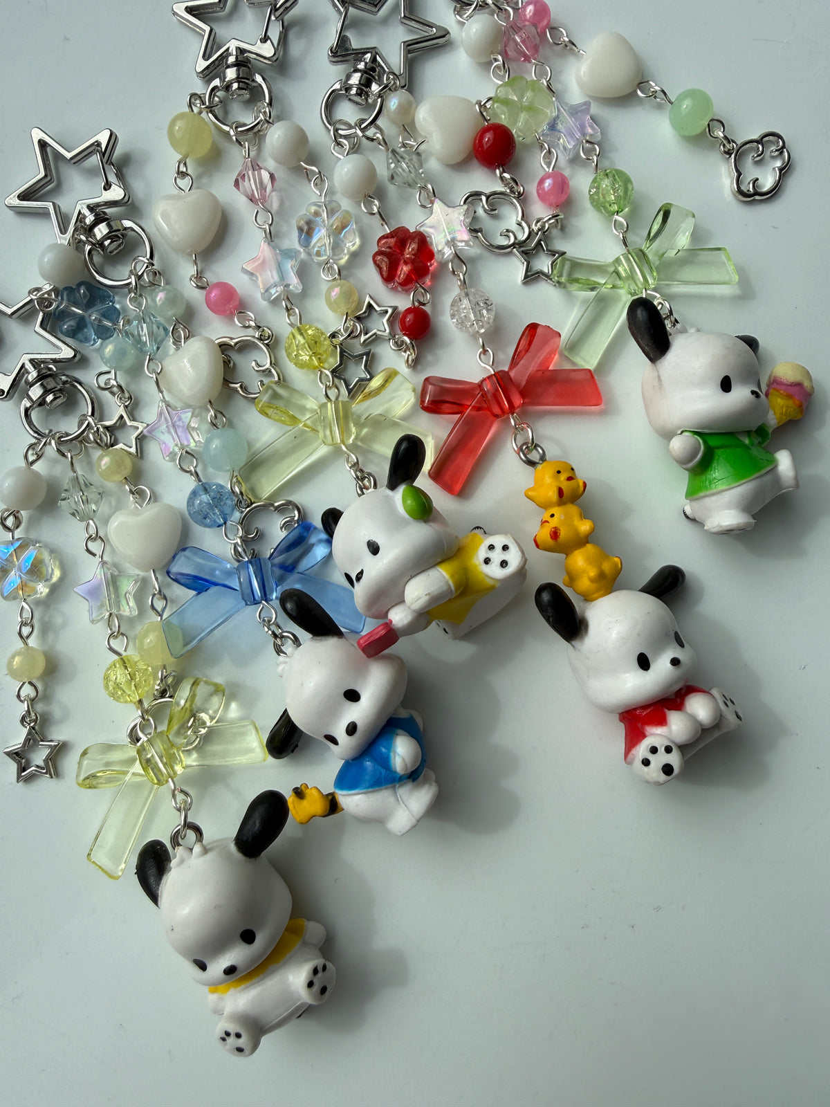 Kawaii Pochacco Beaded Keychain 🎀⭐ | Pastel Bow Bag Charm