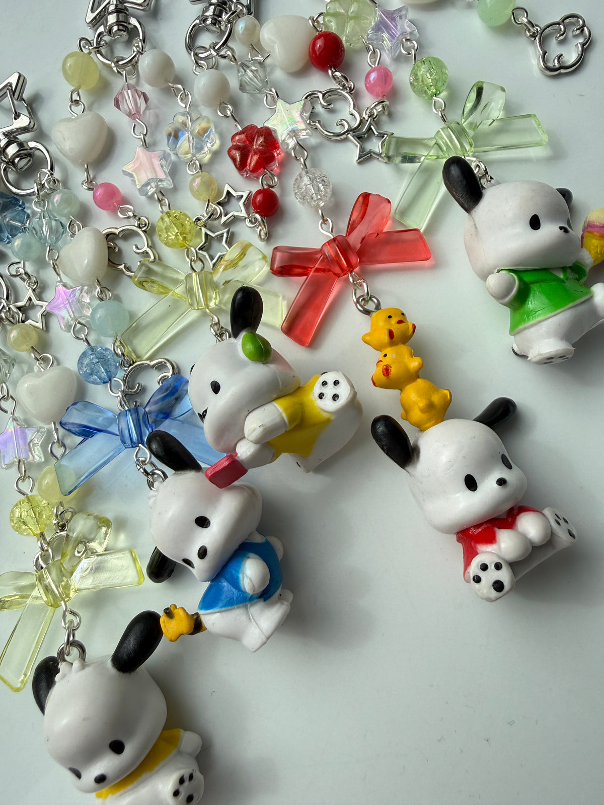 Kawaii Pochacco Beaded Keychain 🎀⭐ | Pastel Bow Bag Charm
