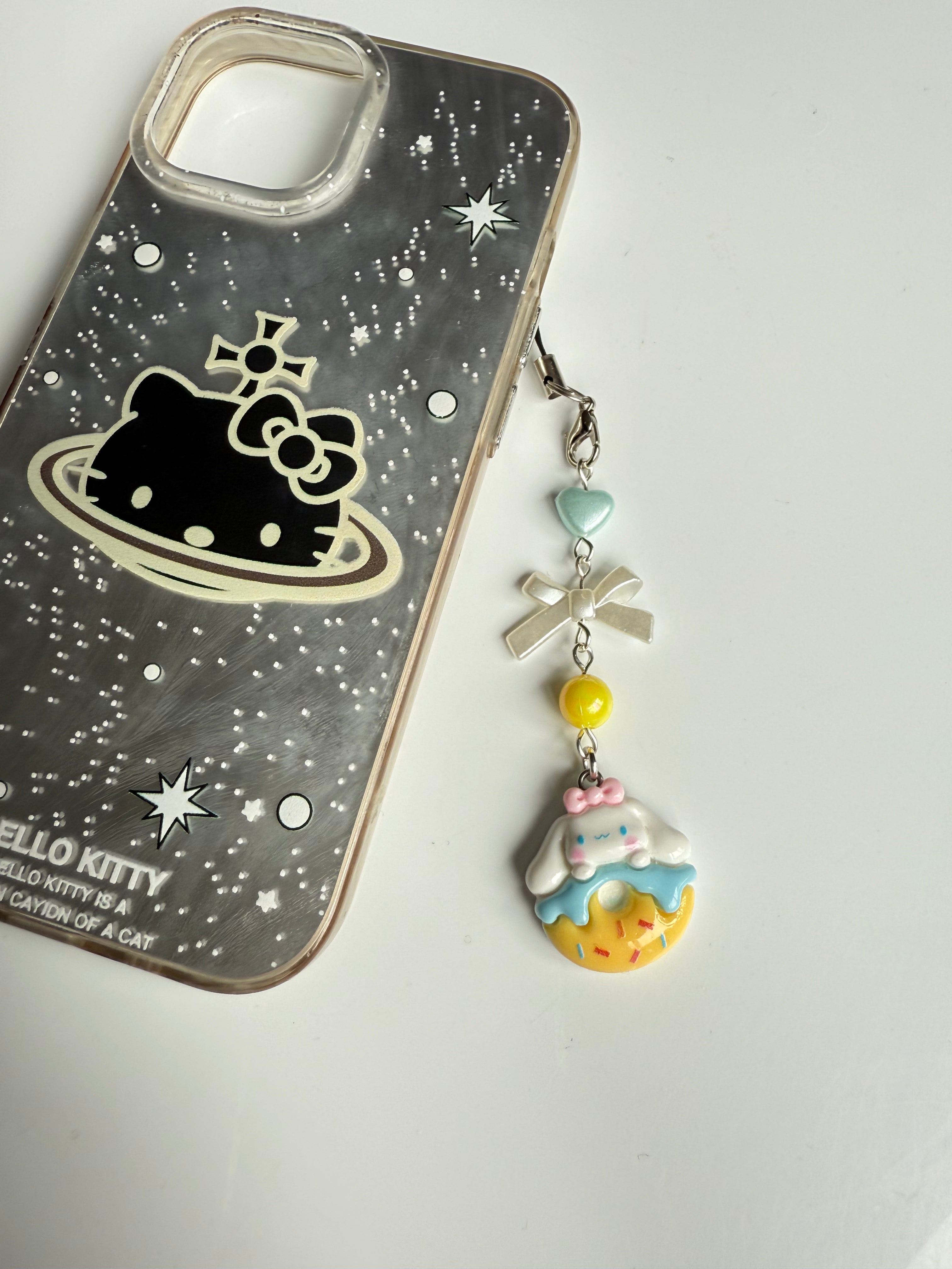 HANDMADE Cute Sanrio themed food Phone charms, beaded accessories, Hk, My Mld, kuromi, kawaii phone charm