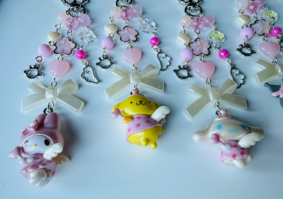 Kawaii Angel Character Beaded Keychain | Pink Beaded Kawaii Keyring | Cute Character bag charm