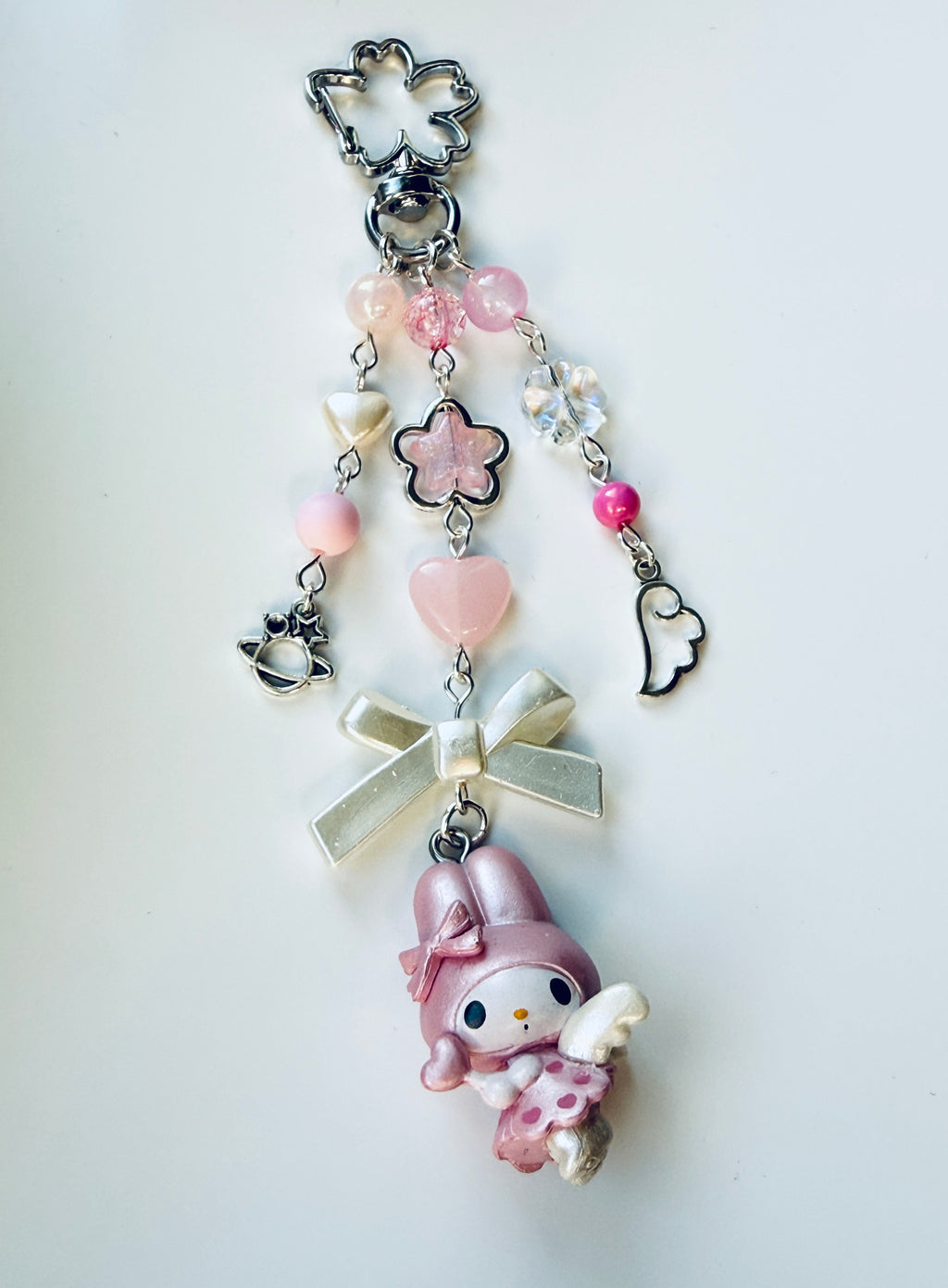 Kawaii Angel Character Beaded Keychain | Pink Beaded Kawaii Keyring | Cute Character bag charm