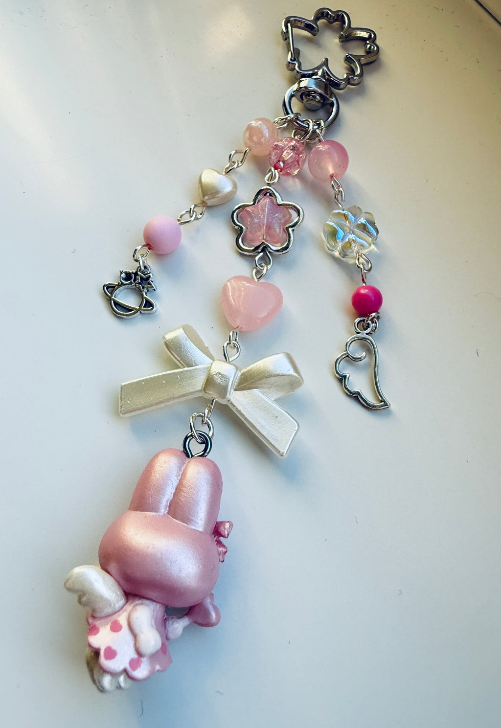 Kawaii Angel Character Beaded Keychain | Pink Beaded Kawaii Keyring | Cute Character bag charm