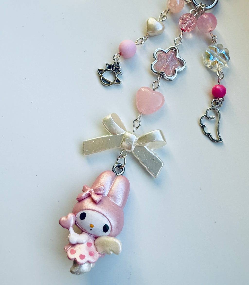 Kawaii Angel Character Beaded Keychain | Pink Beaded Kawaii Keyring | Cute Character bag charm