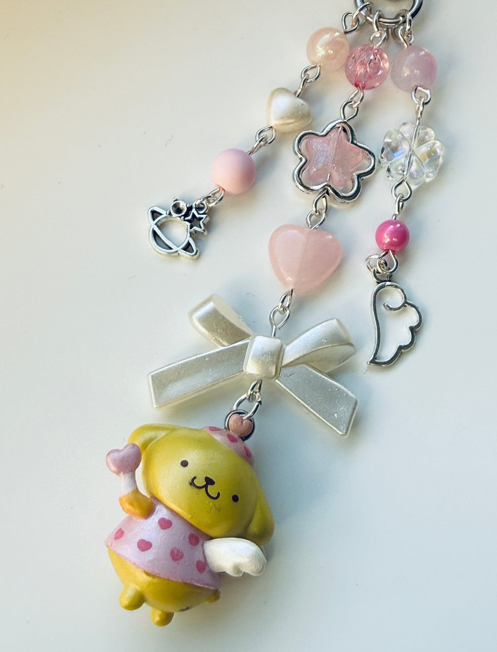 Kawaii Angel Character Beaded Keychain | Pink Beaded Kawaii Keyring | Cute Character bag charm