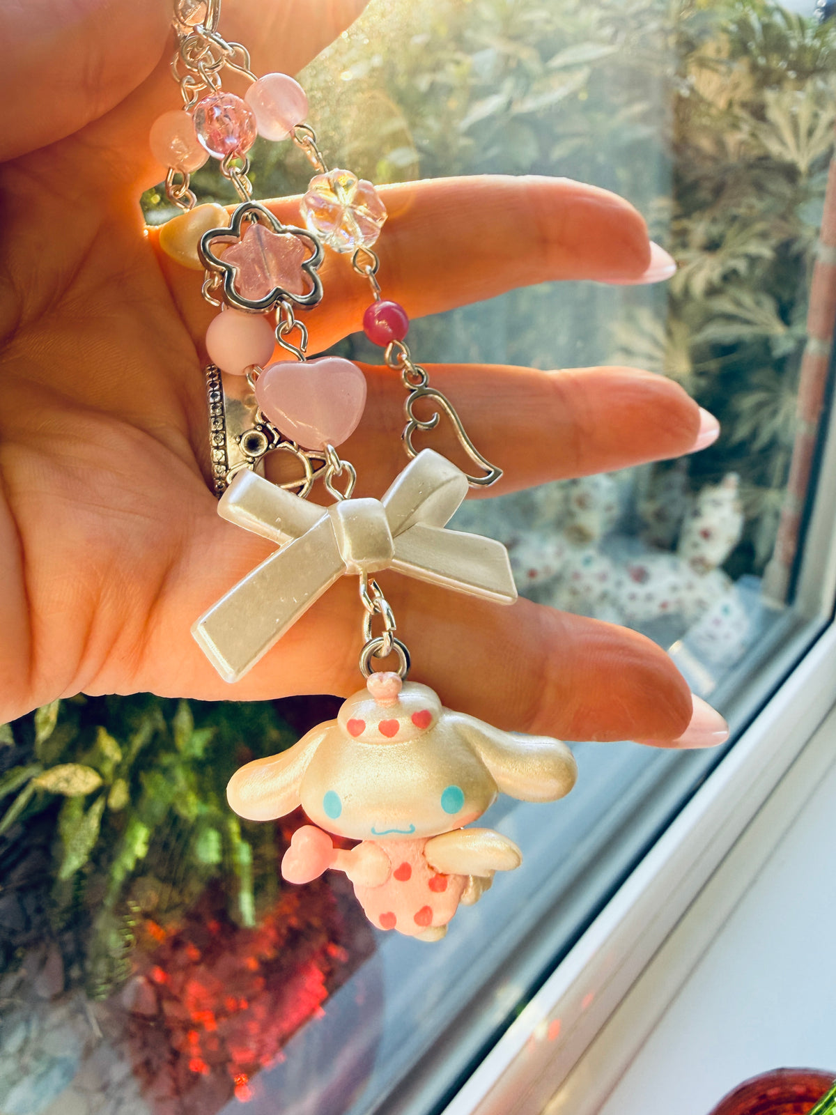 Kawaii Angel Character Beaded Keychain | Pink Beaded Kawaii Keyring | Cute Character bag charm