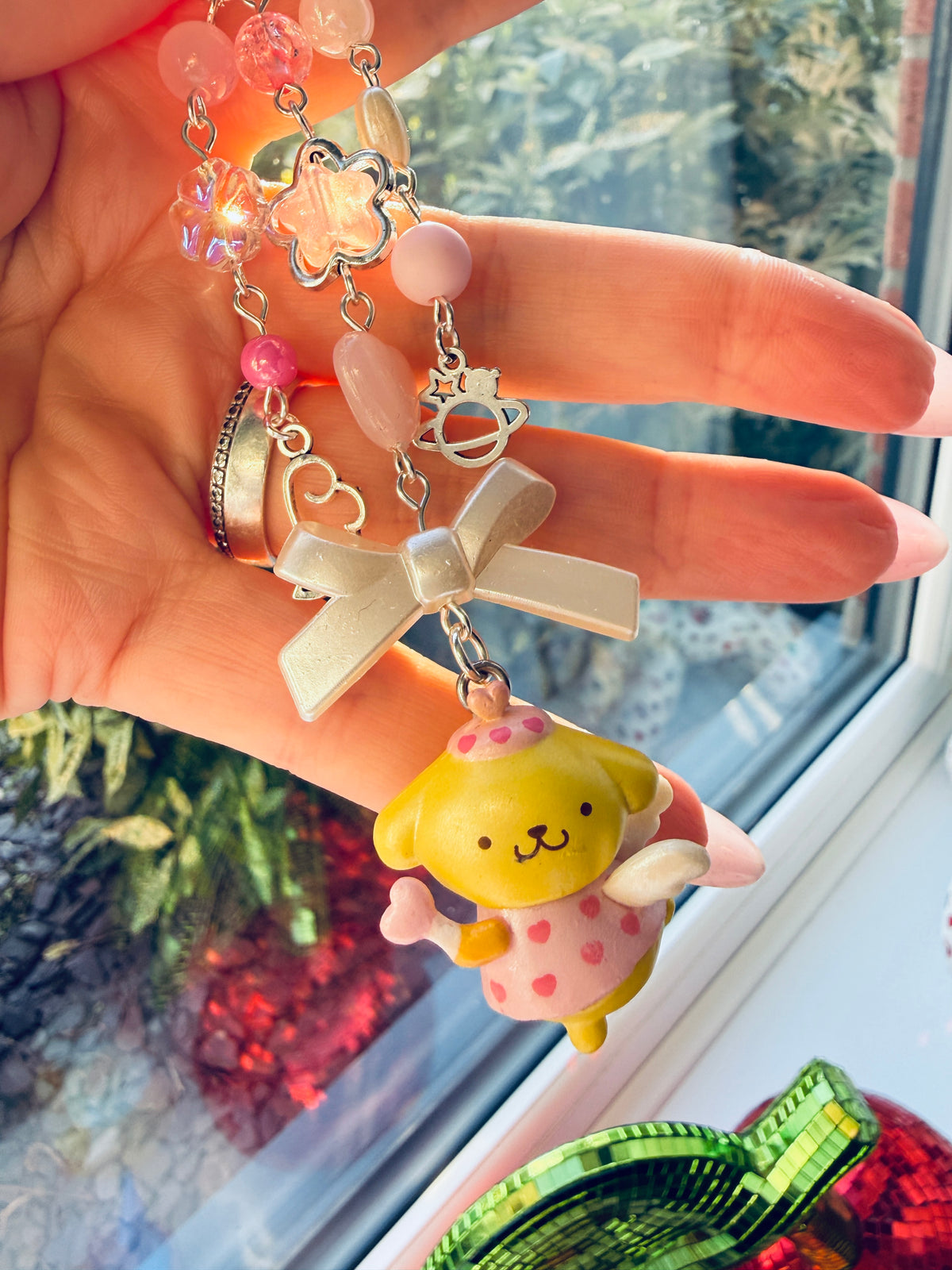 Kawaii Angel Character Beaded Keychain | Pink Beaded Kawaii Keyring | Cute Character bag charm