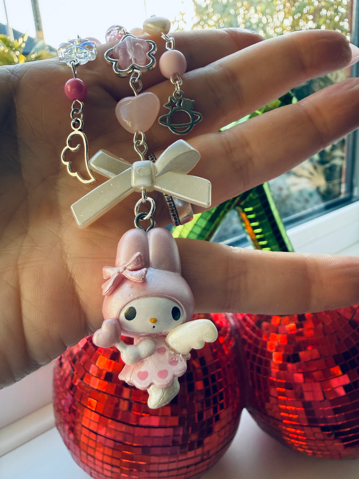 Kawaii Angel Character Beaded Keychain | Pink Beaded Kawaii Keyring | Cute Character bag charm