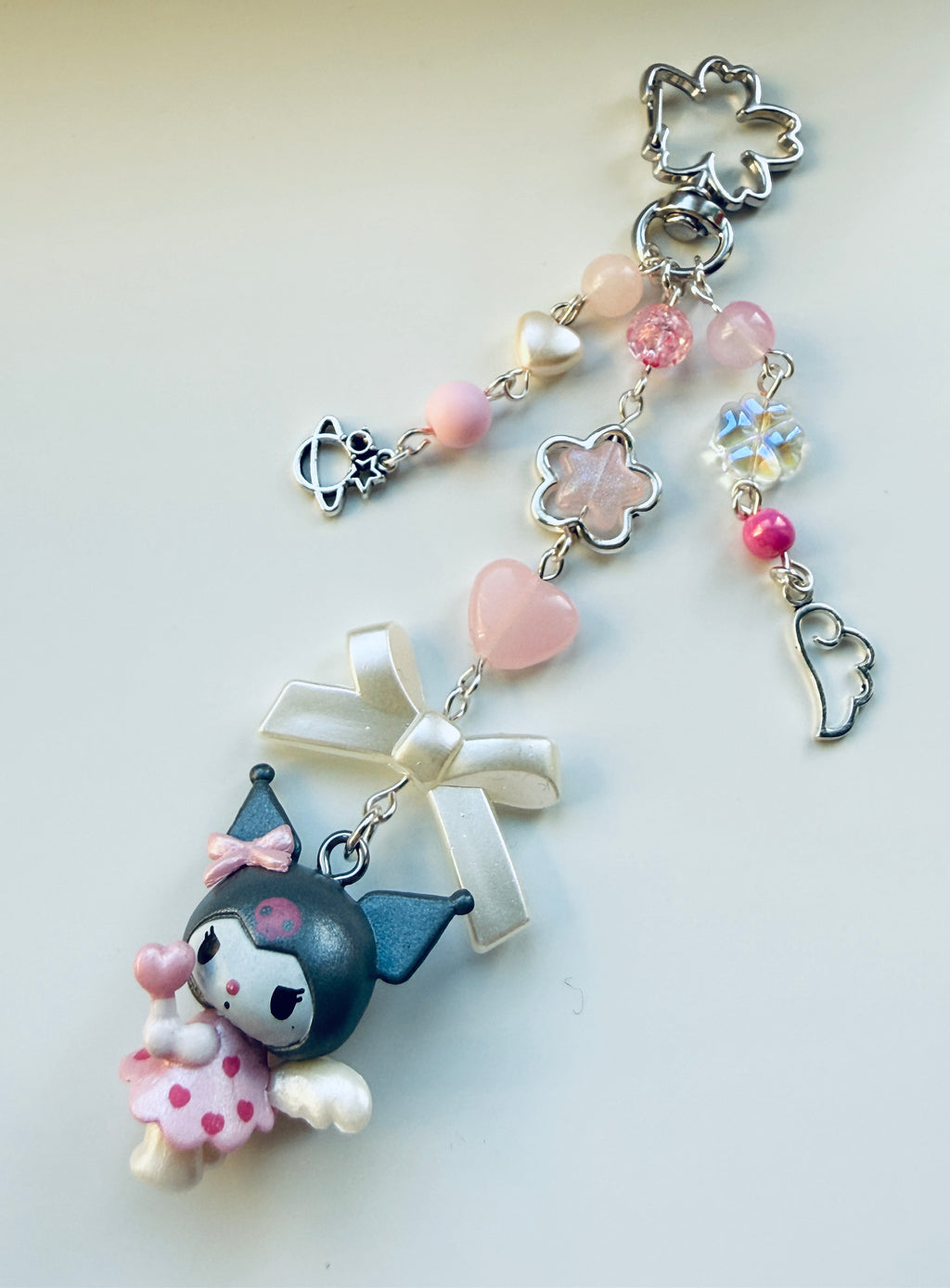 Kawaii Angel Character Beaded Keychain | Pink Beaded Kawaii Keyring | Cute Character bag charm