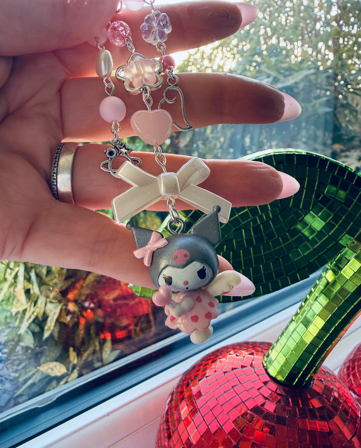 Kawaii Angel Character Beaded Keychain | Pink Beaded Kawaii Keyring | Cute Character bag charm