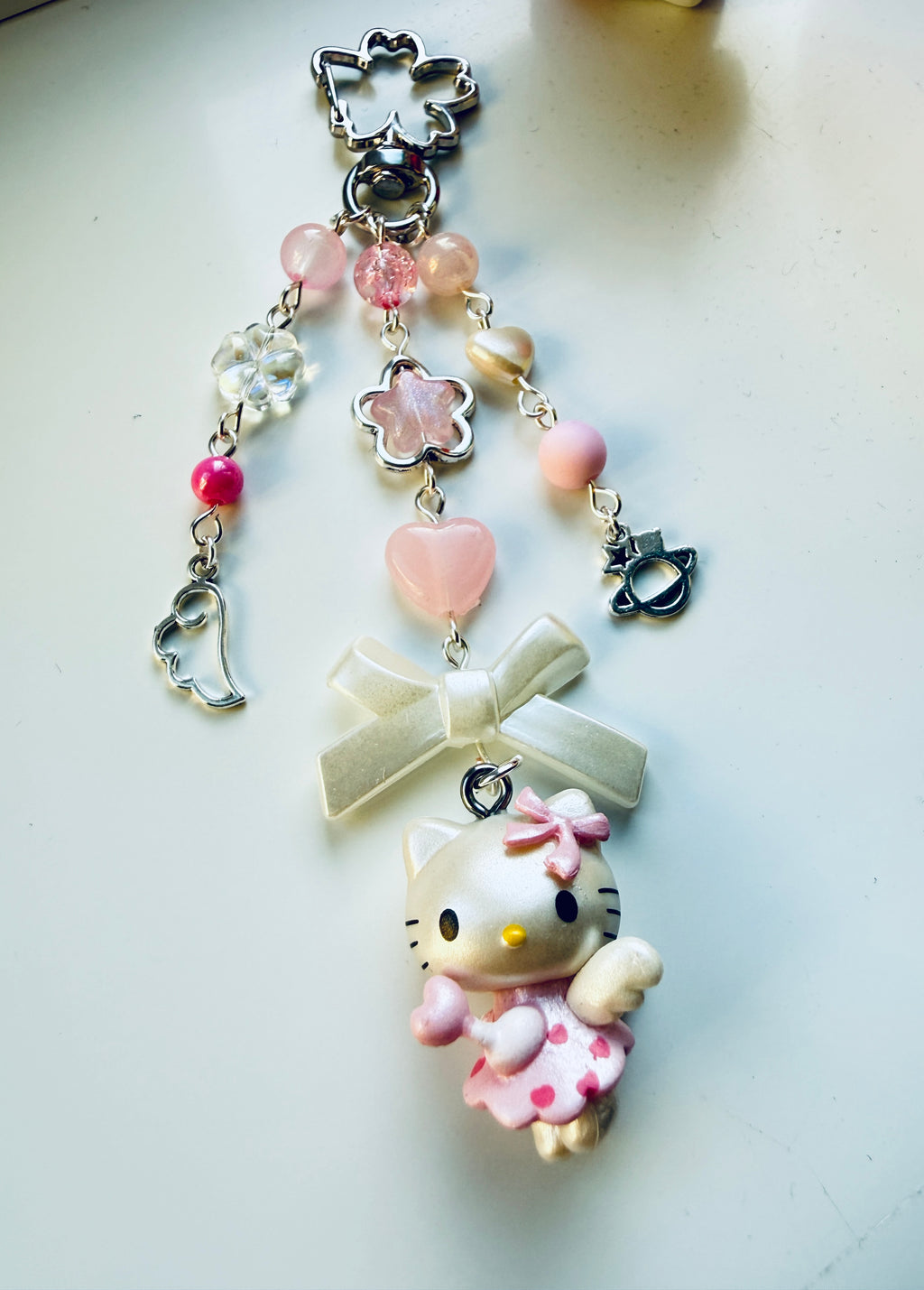 Kawaii Angel Character Beaded Keychain | Pink Beaded Kawaii Keyring | Cute Character bag charm