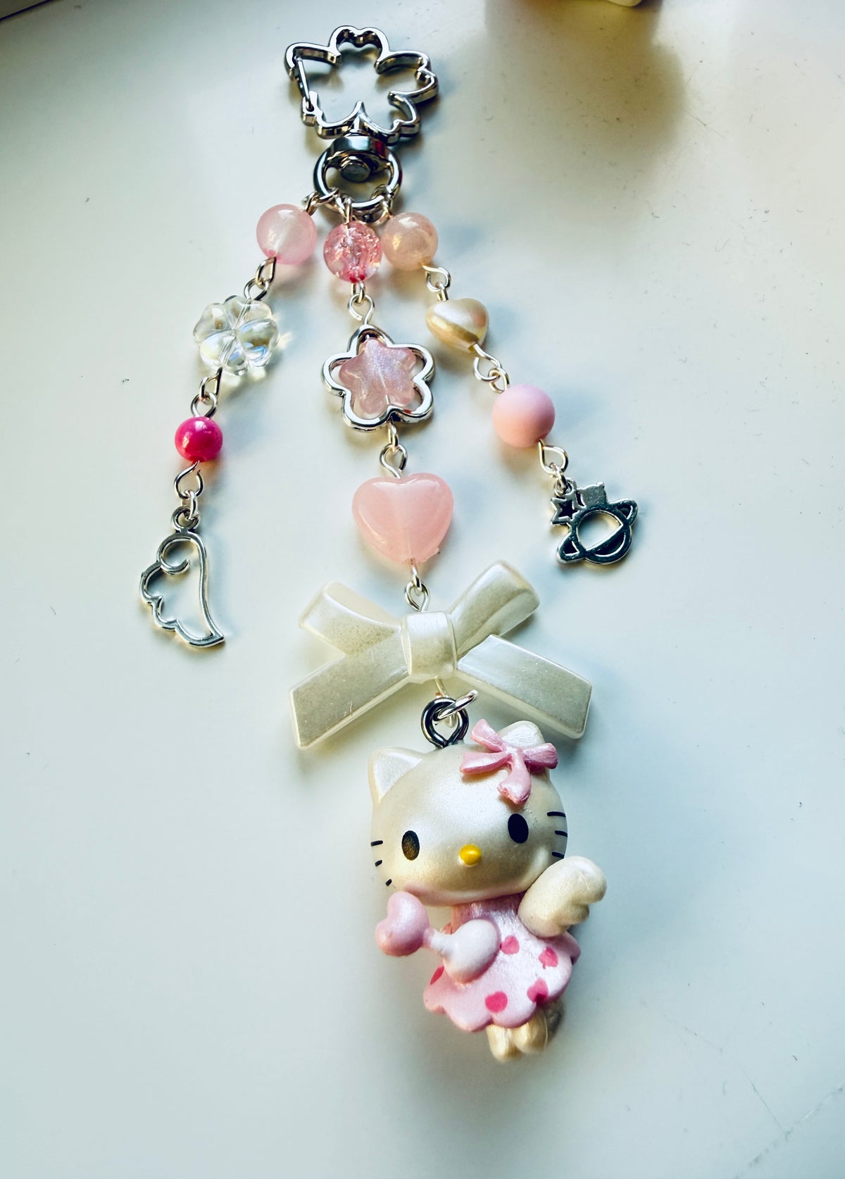 Kawaii Angel Character Beaded Keychain | Pink Beaded Kawaii Keyring | Cute Character bag charm