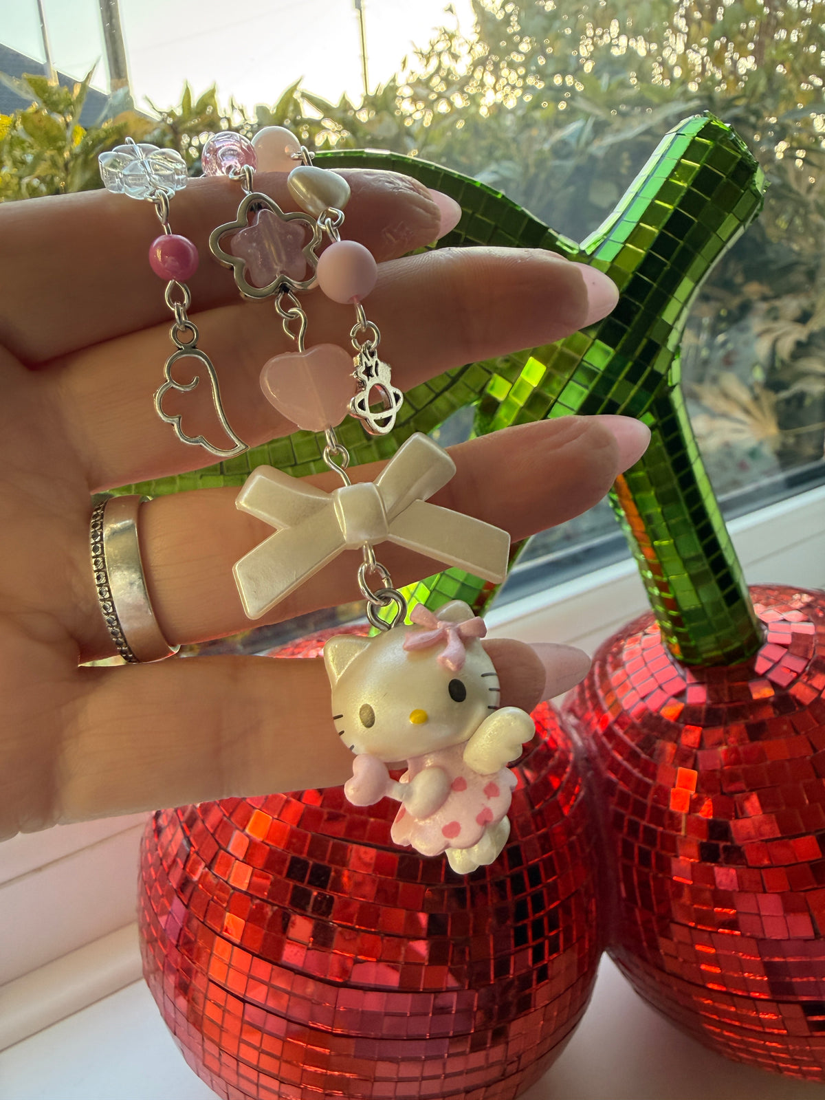 Kawaii Angel Character Beaded Keychain | Pink Beaded Kawaii Keyring | Cute Character bag charm