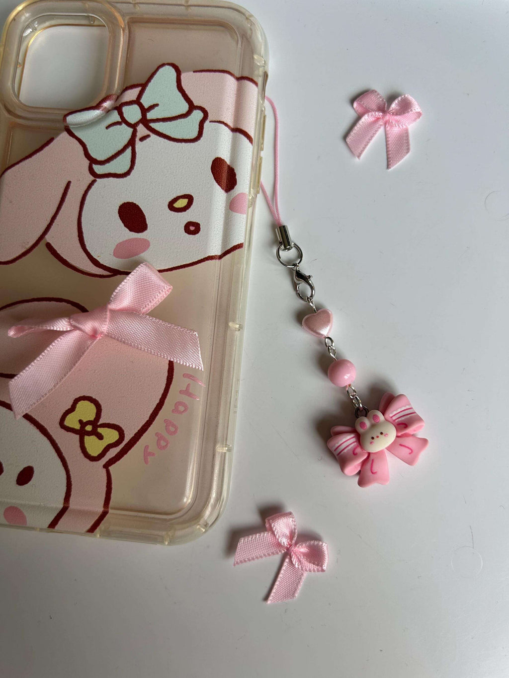 HANDMADE Cute Kawaii Pink Bow Bunny Phone Charms