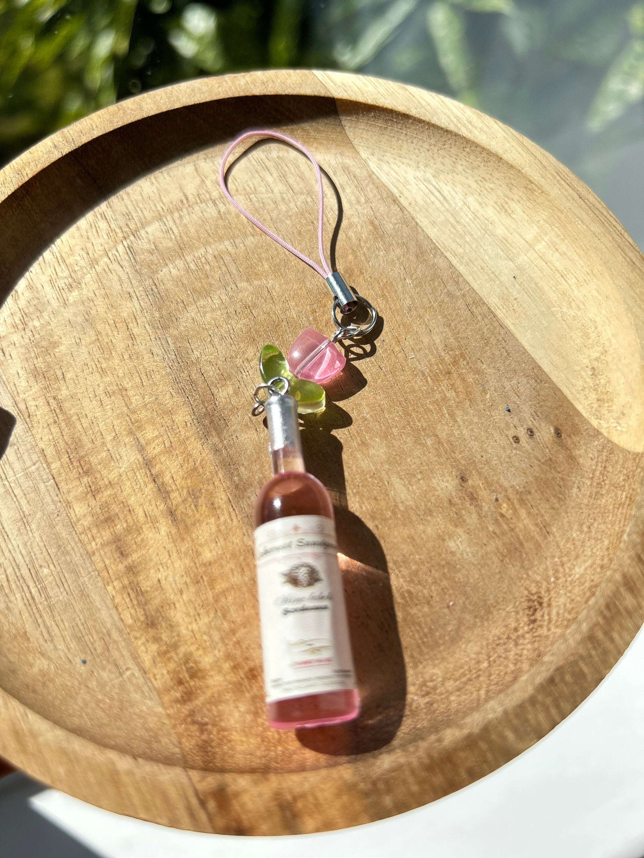 HANDMADE Cute Kawaii Pink Wine Bottle Phone Charm