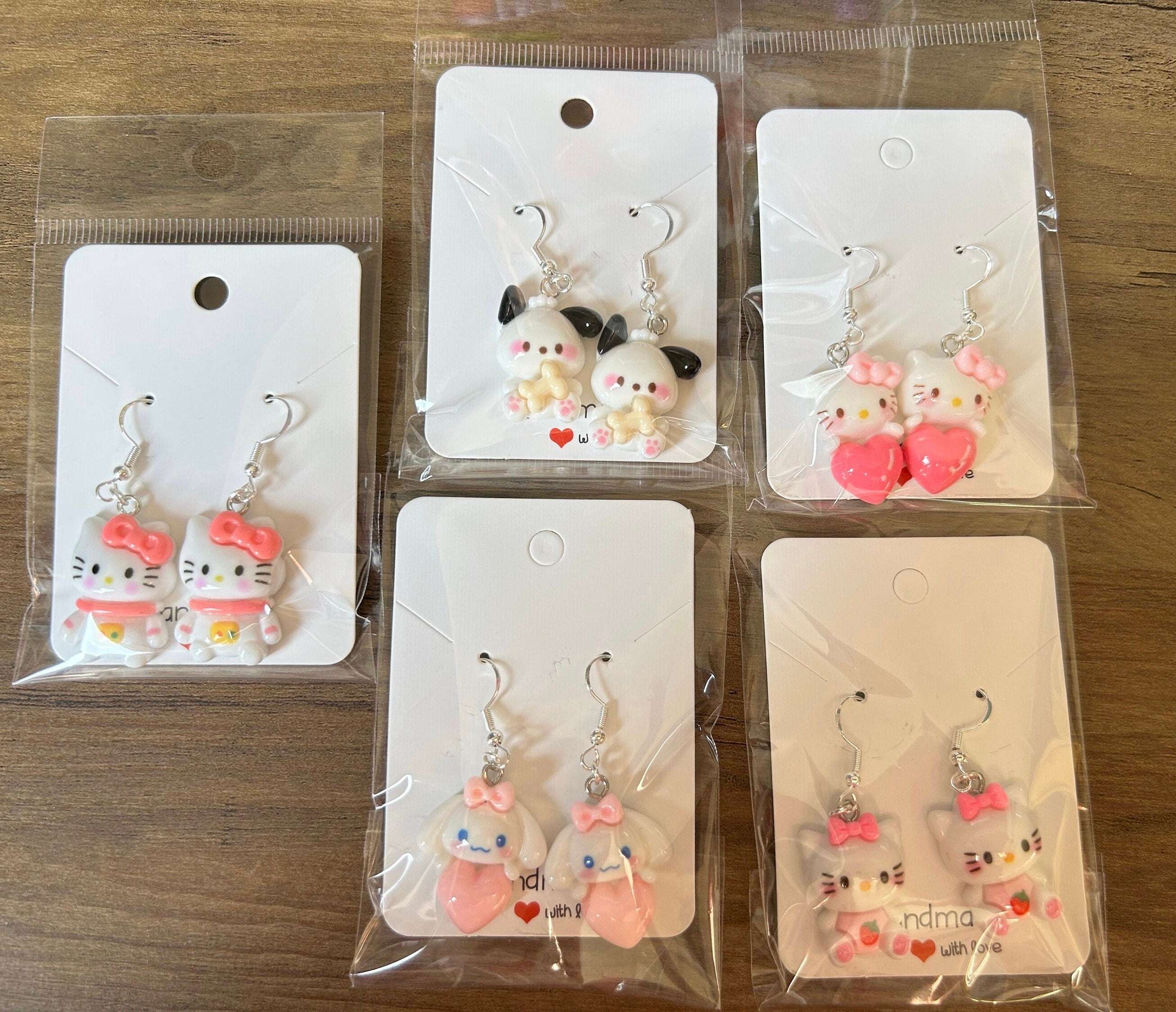 Handmade Cute Sanrio Themed Charm Sterling Silver Earrings