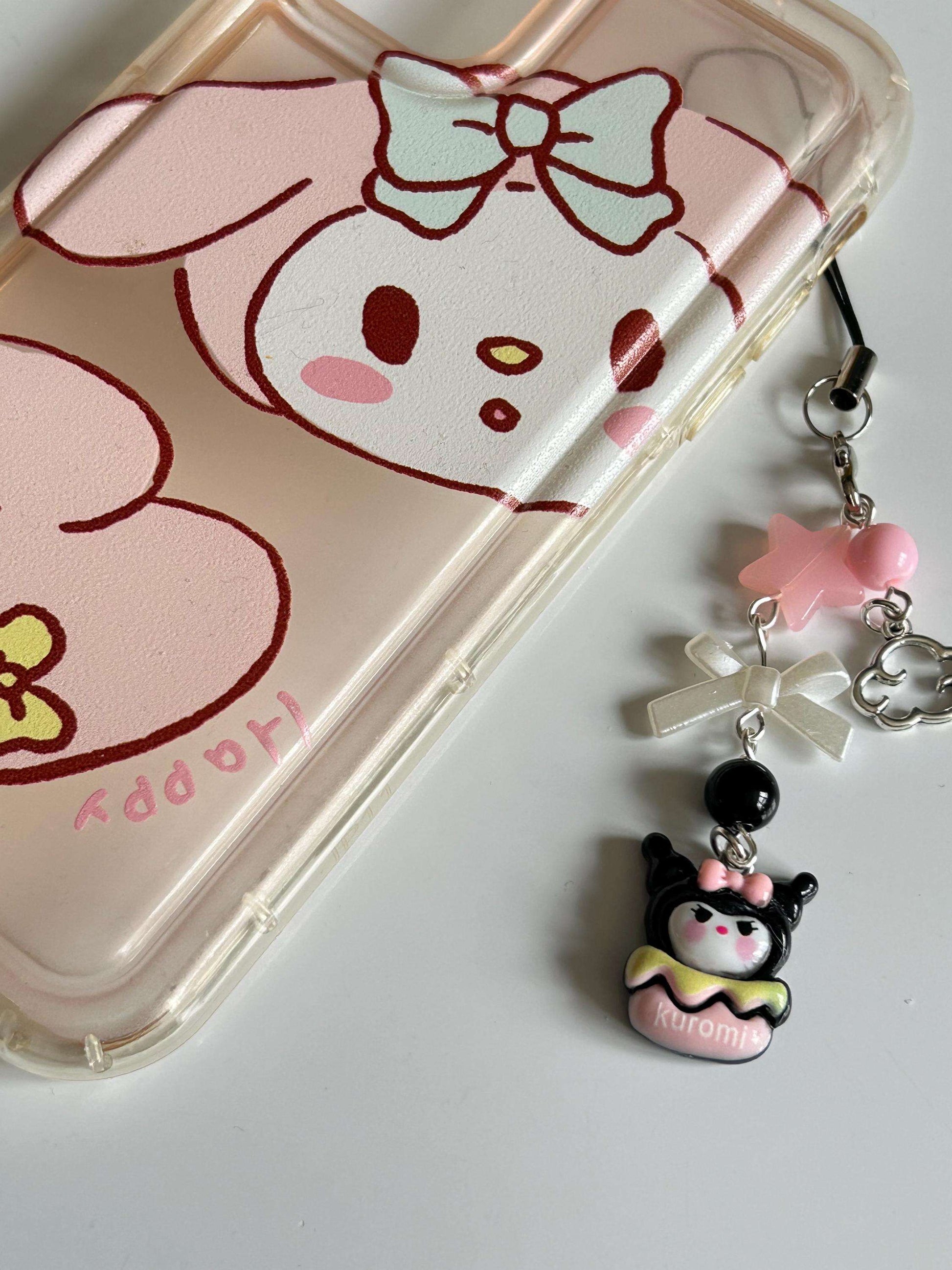 HANDMADE Cute Sanrio Themed Kuromi Jar Phone Charm Small Pink Bow