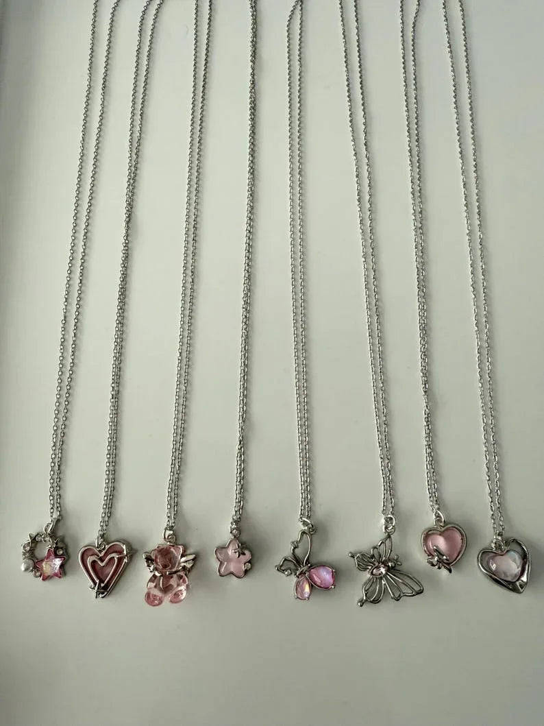 Absolutely Stunning Handmade Whimsical Pink Gem Necklaces 17” Beadsbylillixx
