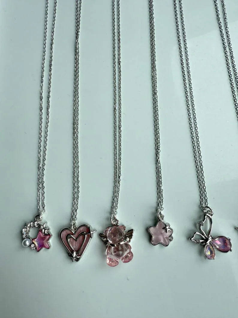 Absolutely Stunning Handmade Whimsical Pink Gem Necklaces 17” Beadsbylillixx