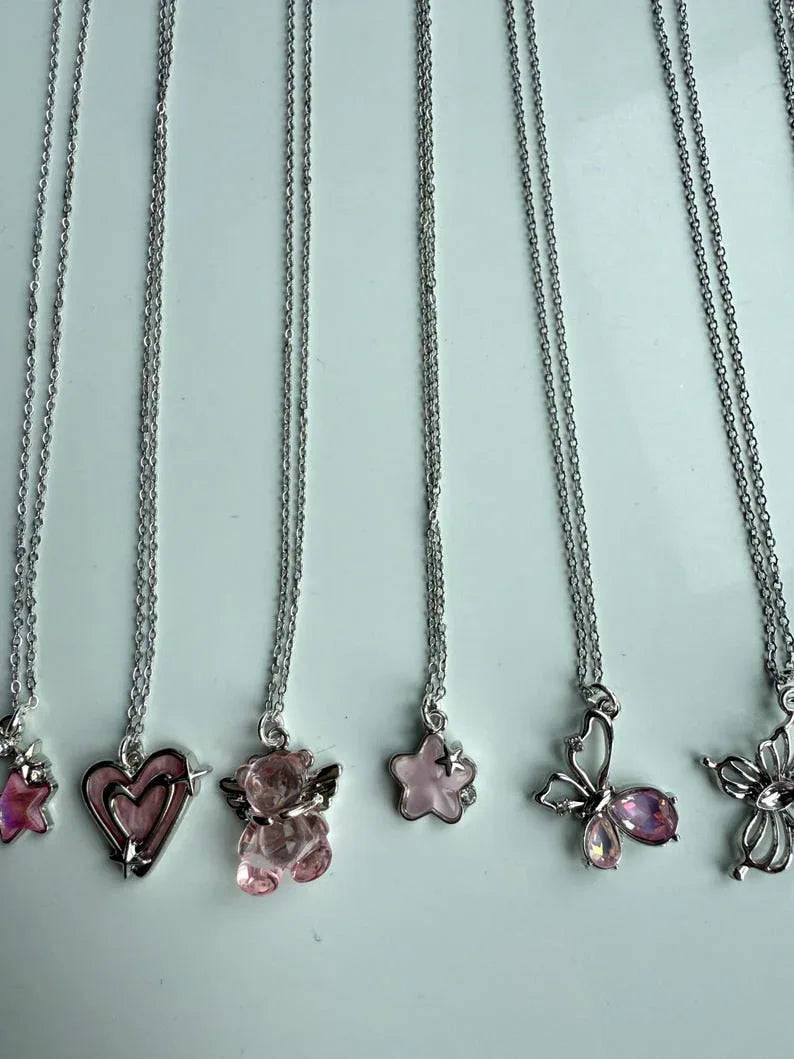 Absolutely Stunning Handmade Whimsical Pink Gem Necklaces 17” Beadsbylillixx