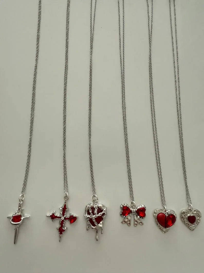 Absolutely Stunning Handmade Whimsical Red Gem Necklaces 17” Beadsbylillixx