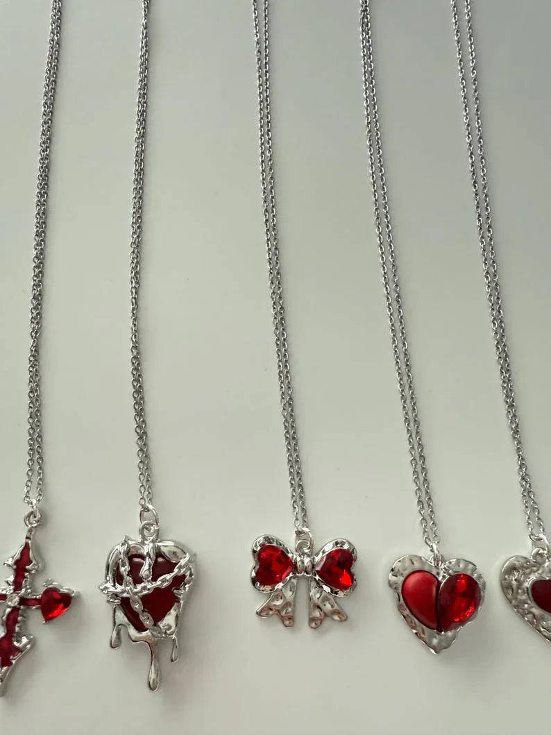 Absolutely Stunning Handmade Whimsical Red Gem Necklaces 17” Beadsbylillixx