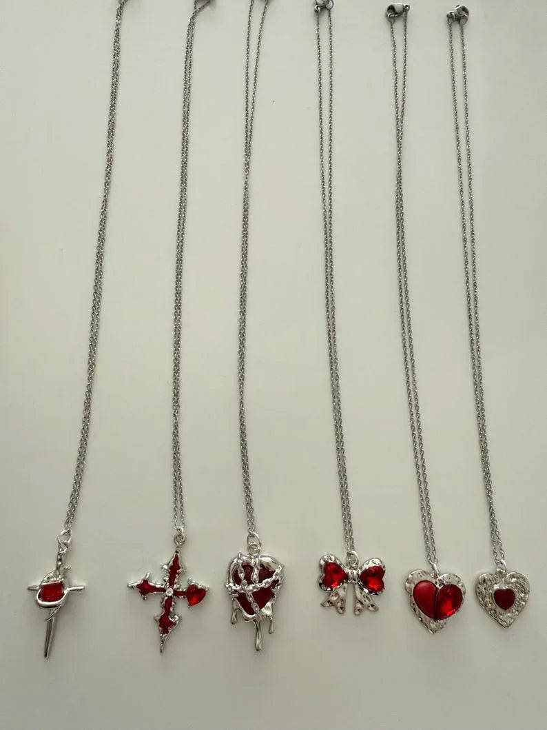 Absolutely Stunning Handmade Whimsical Red Gem Necklaces 17” Beadsbylillixx