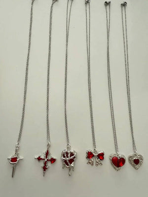 Absolutely Stunning Handmade Whimsical Red Gem Necklaces 17”