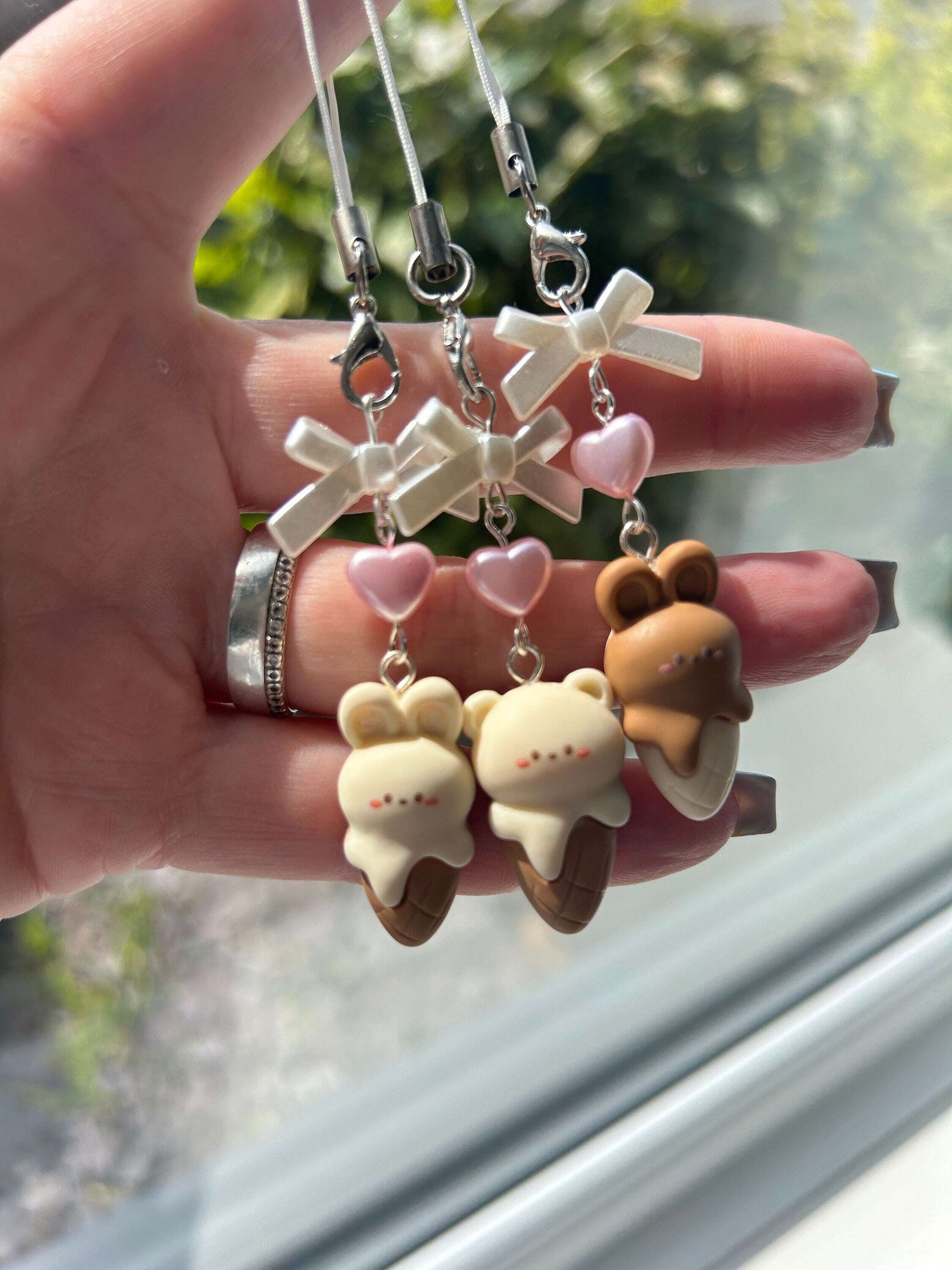 HANDMADE Cute Kawaii Choco Bunny and Bear Ice Cream Phone Charms