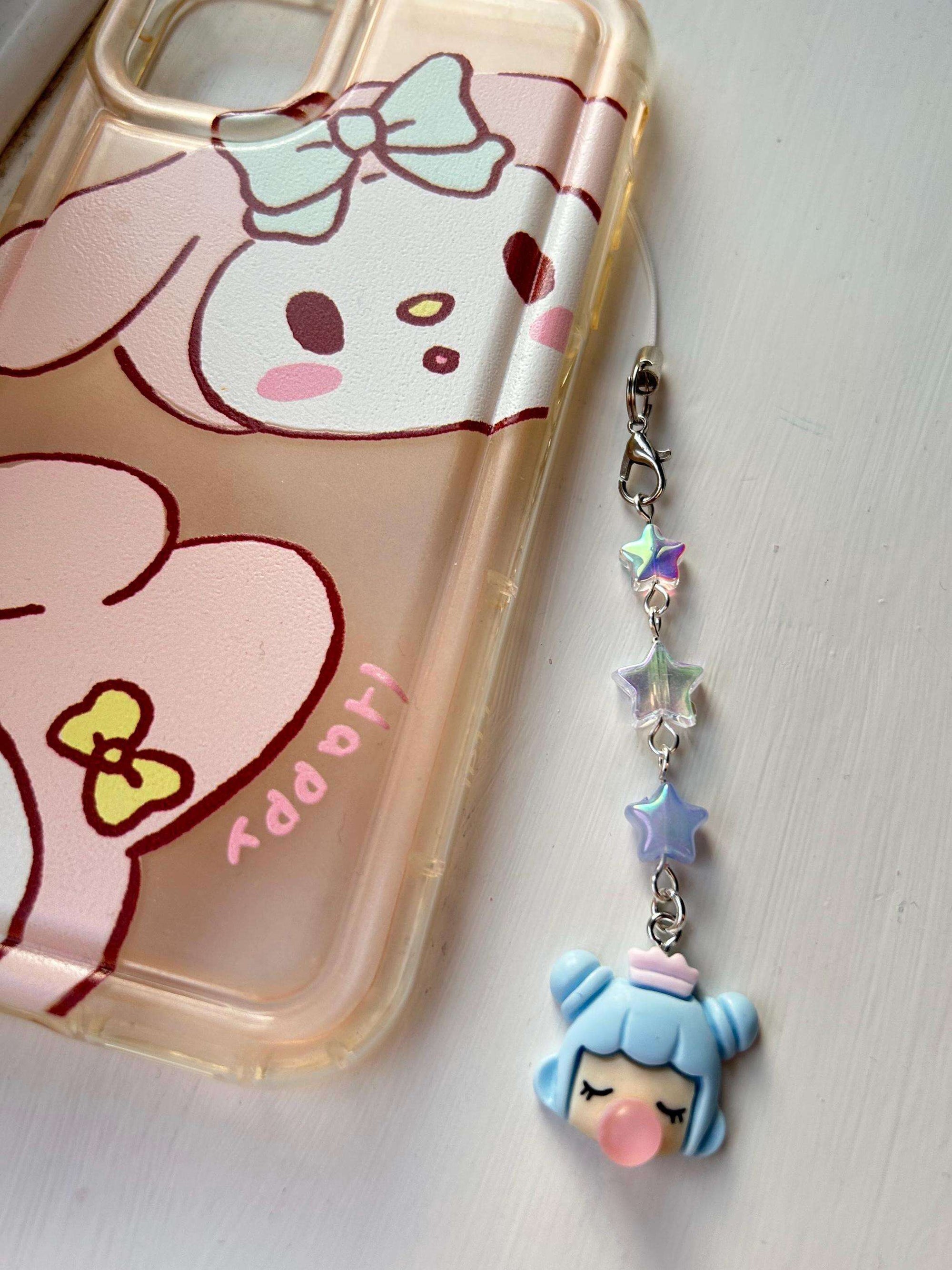 HANDMADE Cute Kawaii Bubblegum Girl Phone Charms Blue