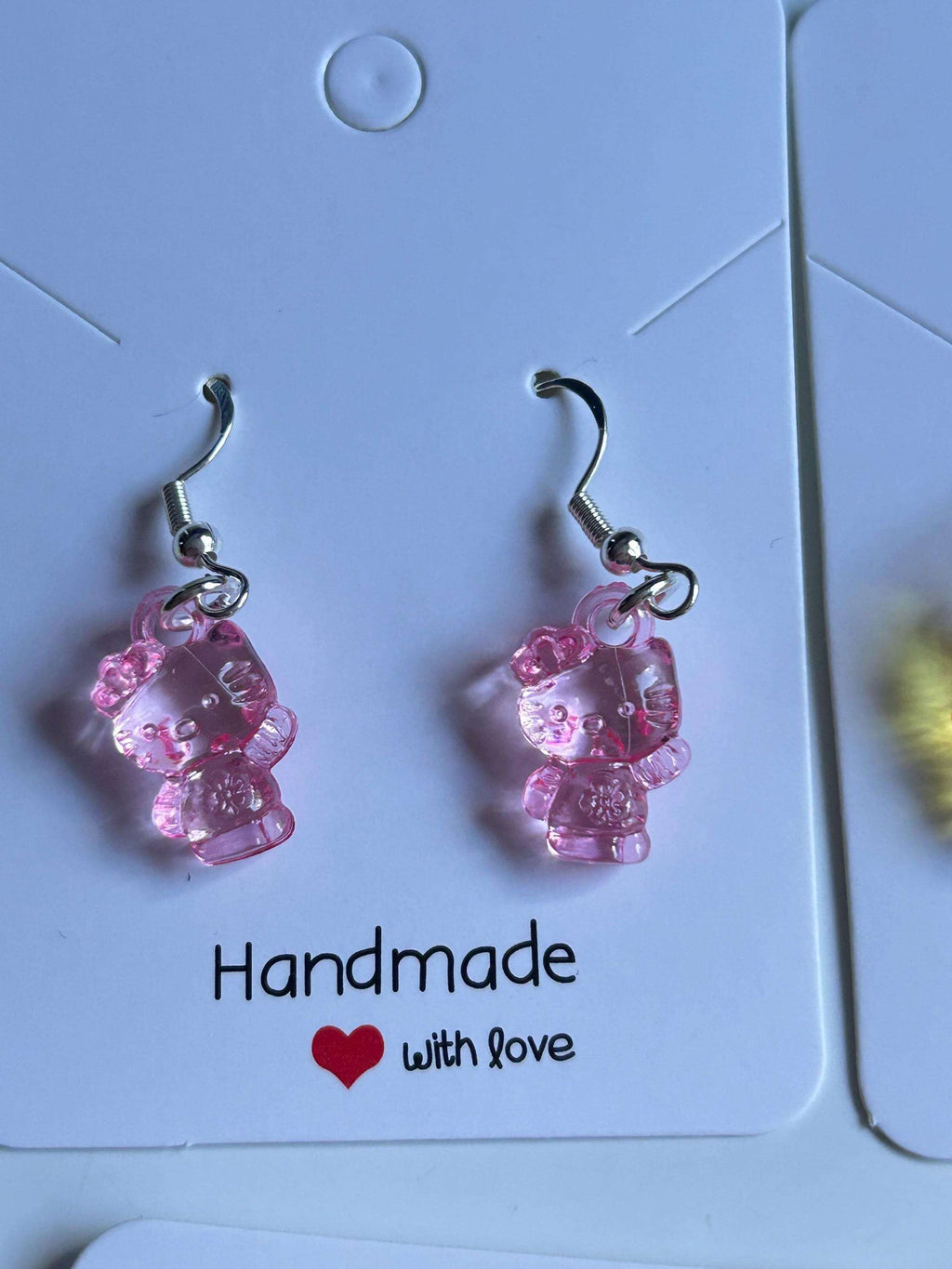 Handmade Cute Hello kitty Themed Sterling Silver Earrings Pink