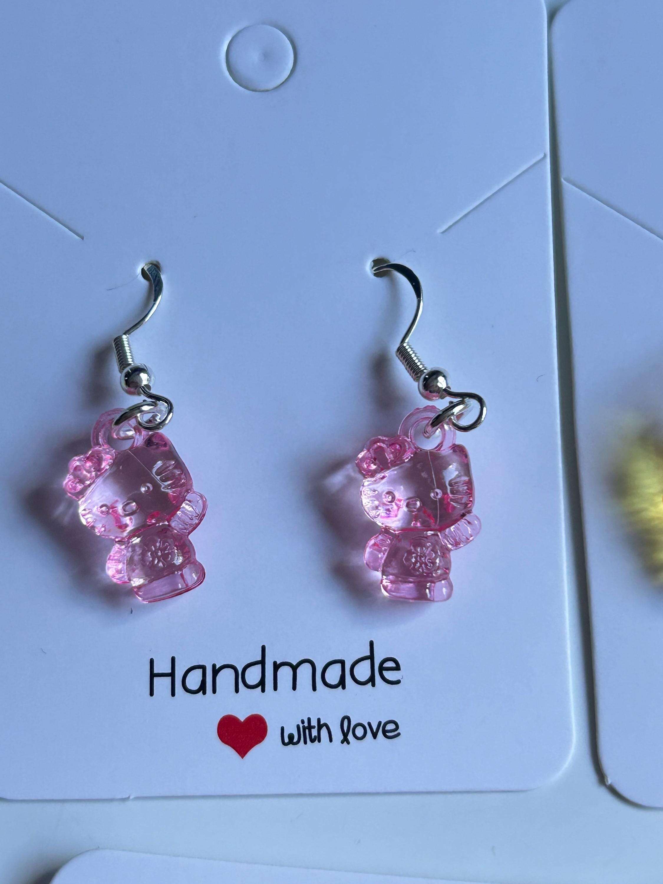 Handmade Cute Hello kitty Themed Sterling Silver Earrings Pink