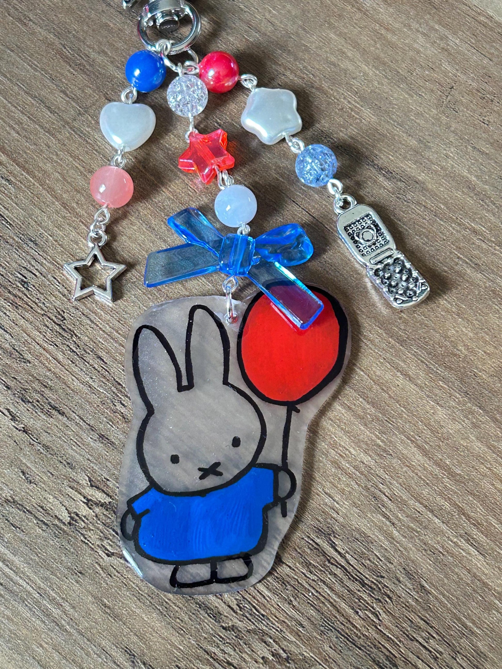 HANDMADE Cute Hand Drawn Shrinky Dink Miffy Inspired Keychain