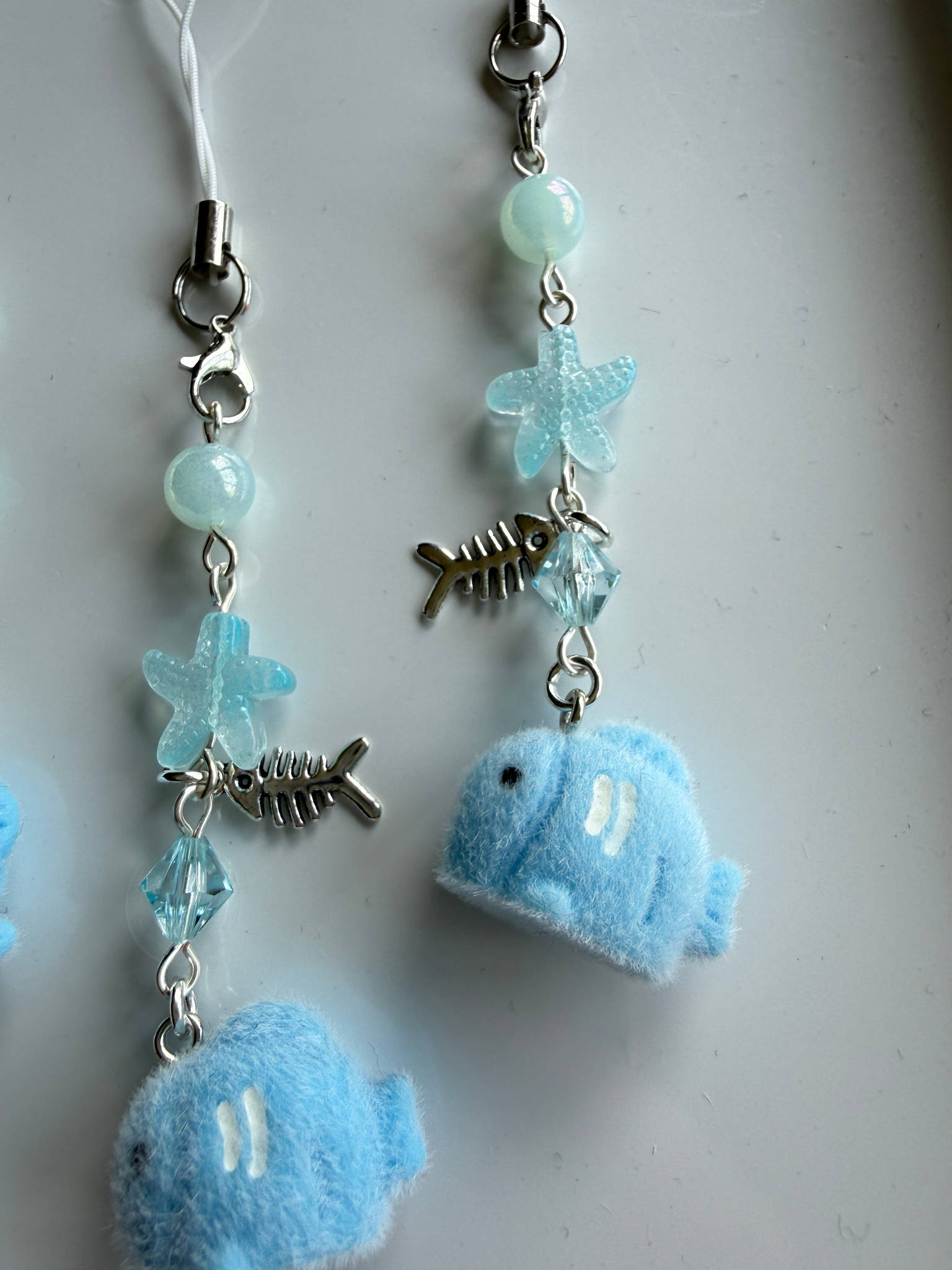 Bubbles the Blue Fish Charm| Chunky Ocean Collection | Fluffy Kawaii Phone Strap with Starfish & Crystal Beadsbylillixx