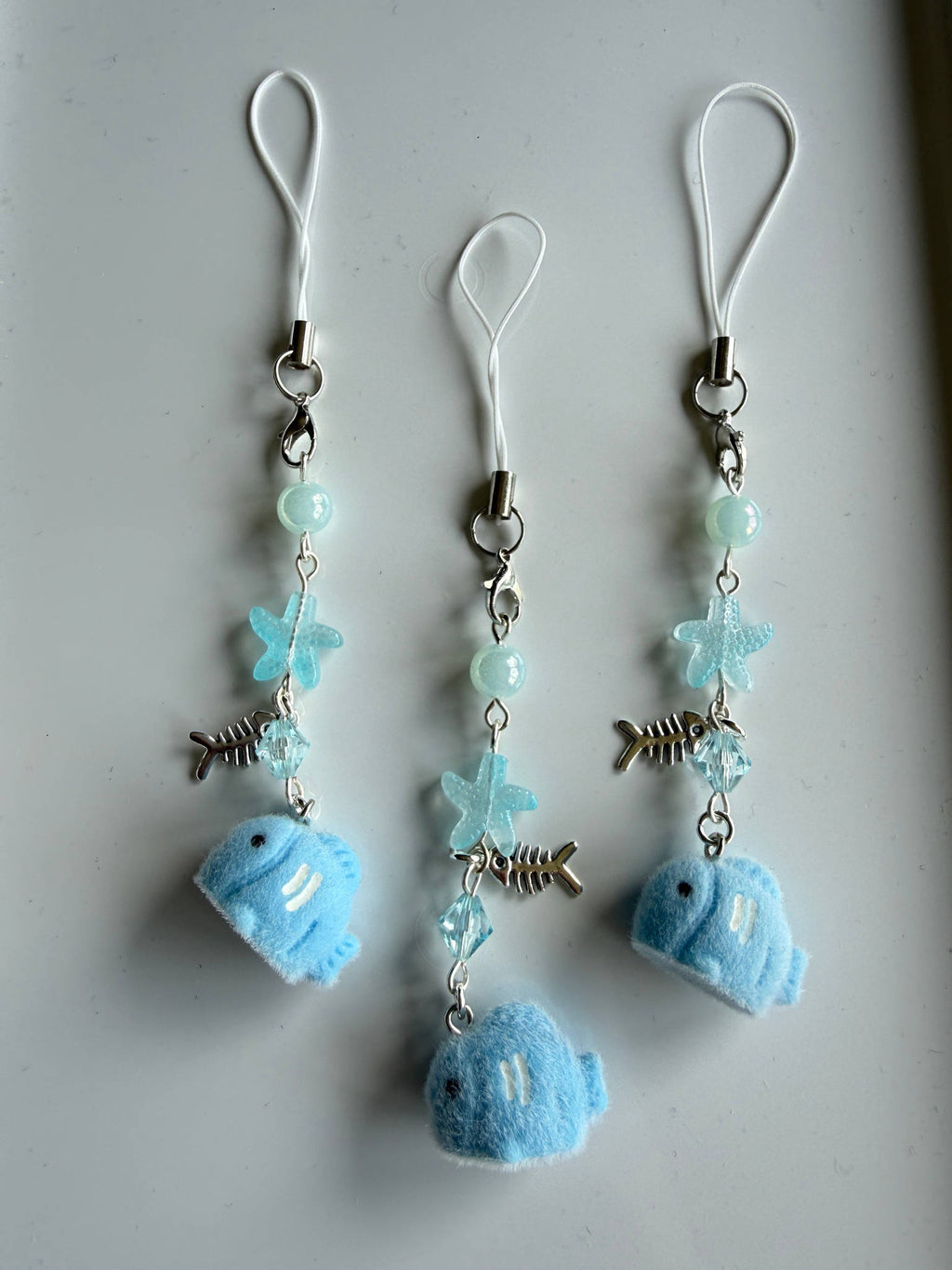 Bubbles the Blue Fish Charm| Chunky Ocean Collection | Fluffy Kawaii Phone Strap with Starfish & Crystal Beadsbylillixx