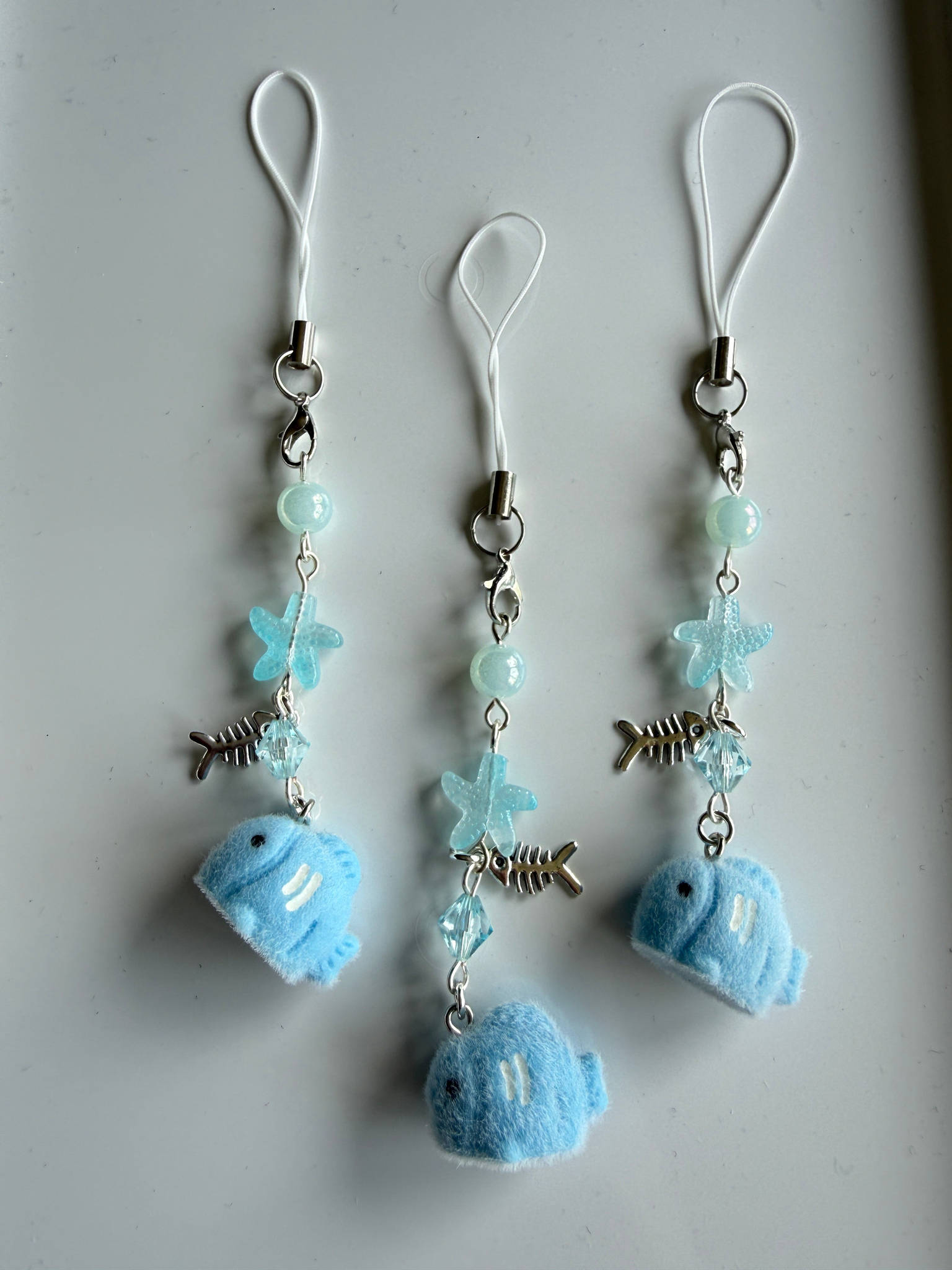 Bubbles the Blue Fish Charm| Chunky Ocean Collection | Fluffy Kawaii Phone Strap with Starfish & Crystal Beadsbylillixx