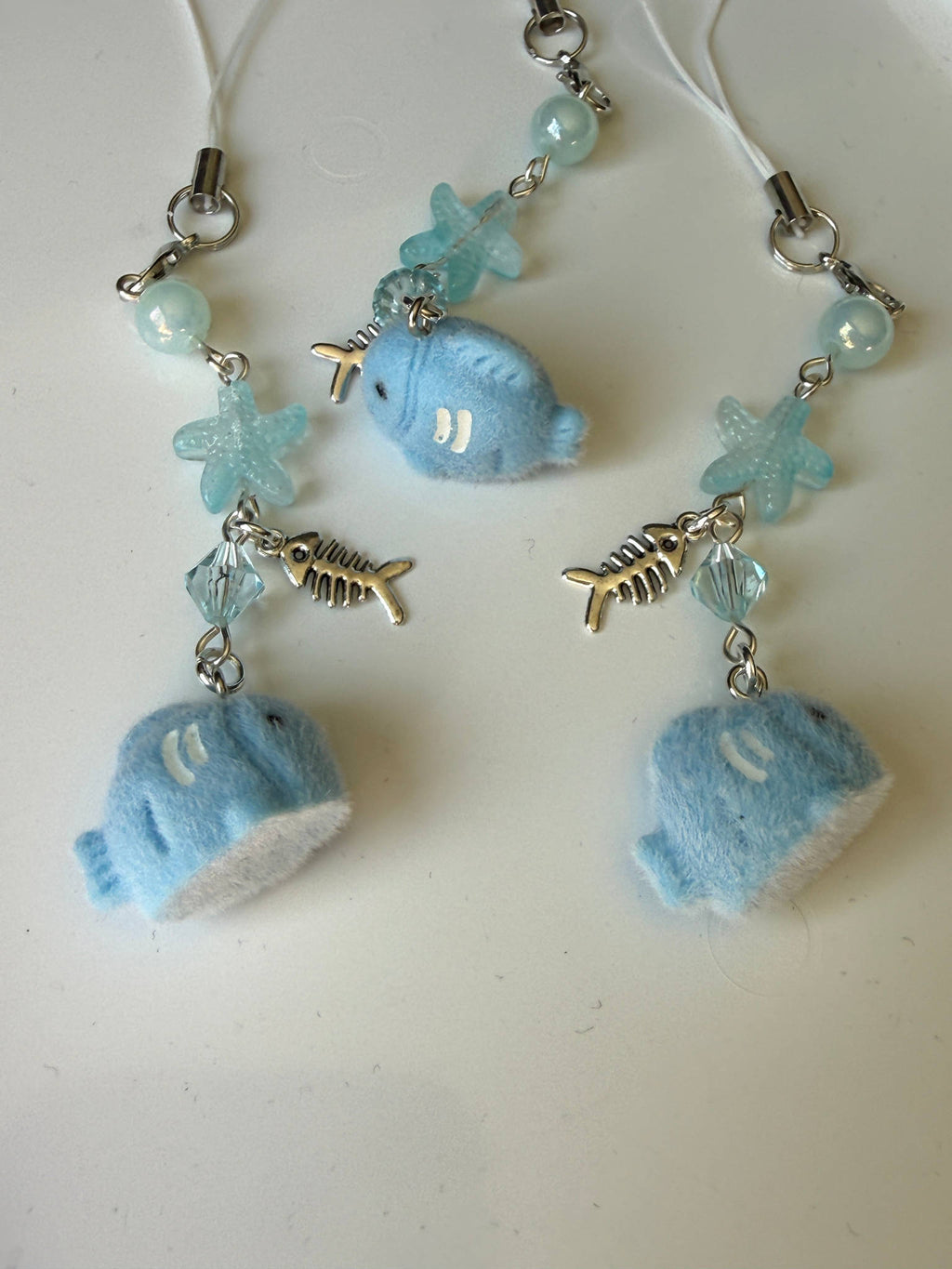 Bubbles the Blue Fish Charm| Chunky Ocean Collection | Fluffy Kawaii Phone Strap with Starfish & Crystal Beadsbylillixx